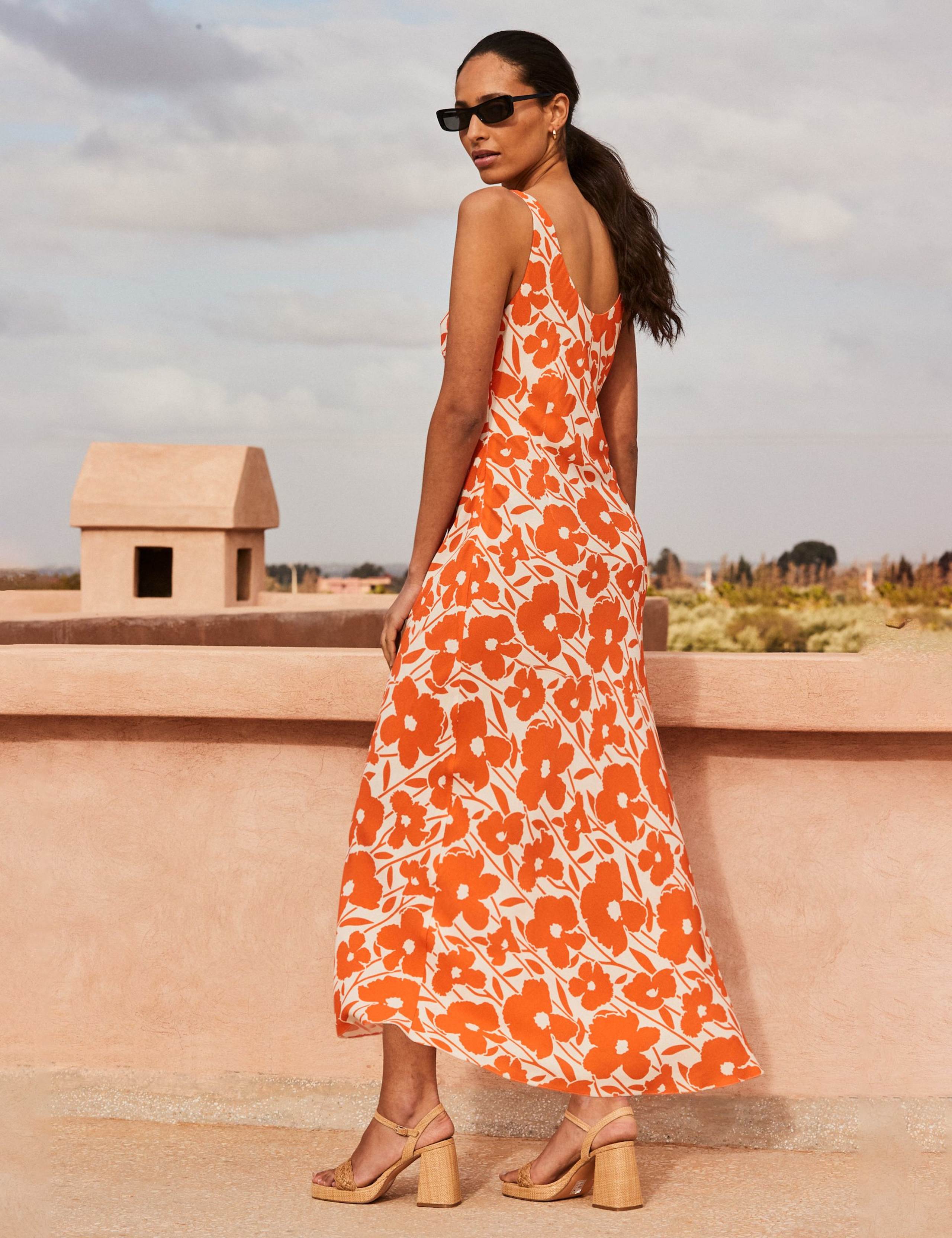 Orange Poppy-Print Scoop-Neck Midi Dress 4 of 6