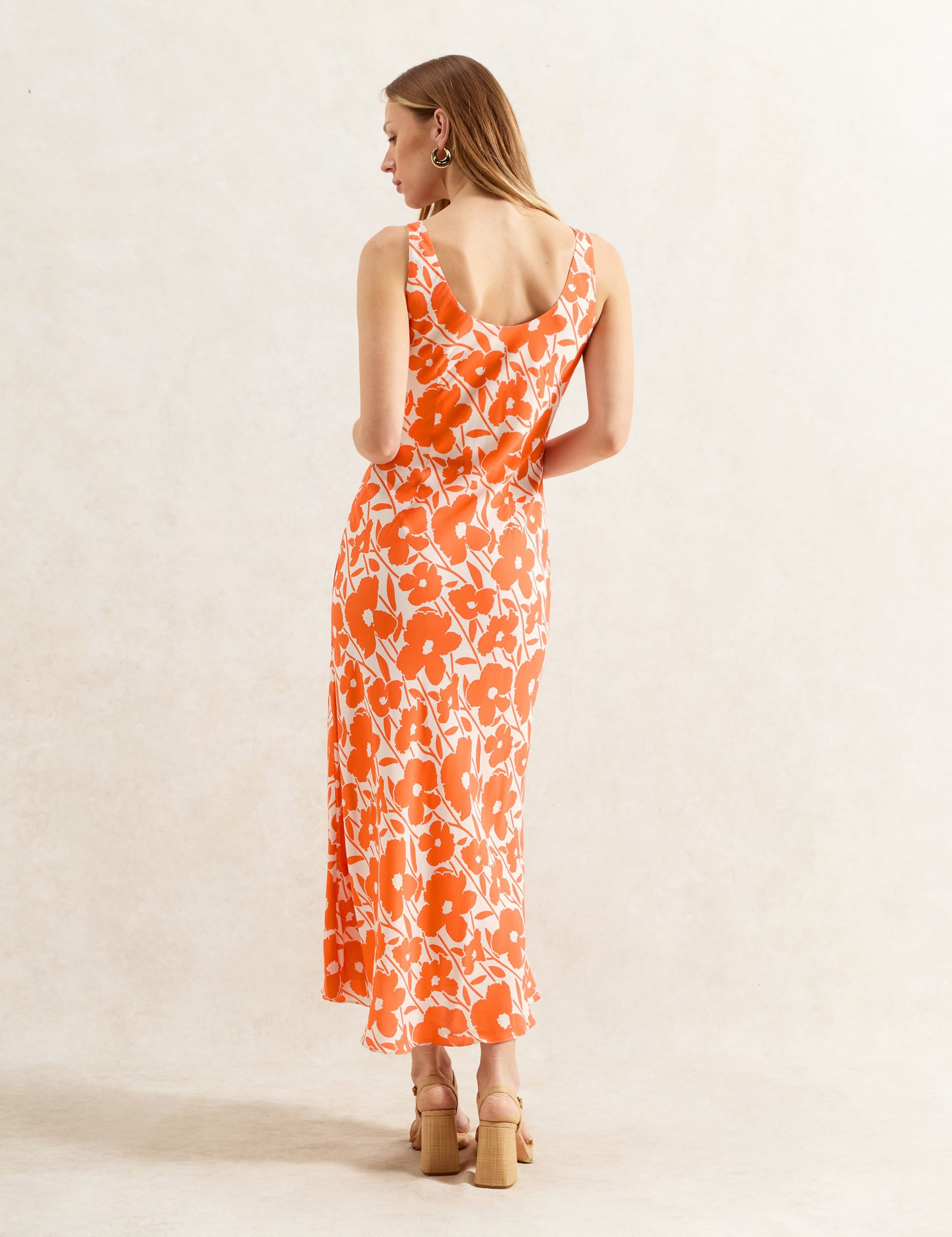 Orange Poppy-Print Scoop-Neck Midi Dress 5 of 6