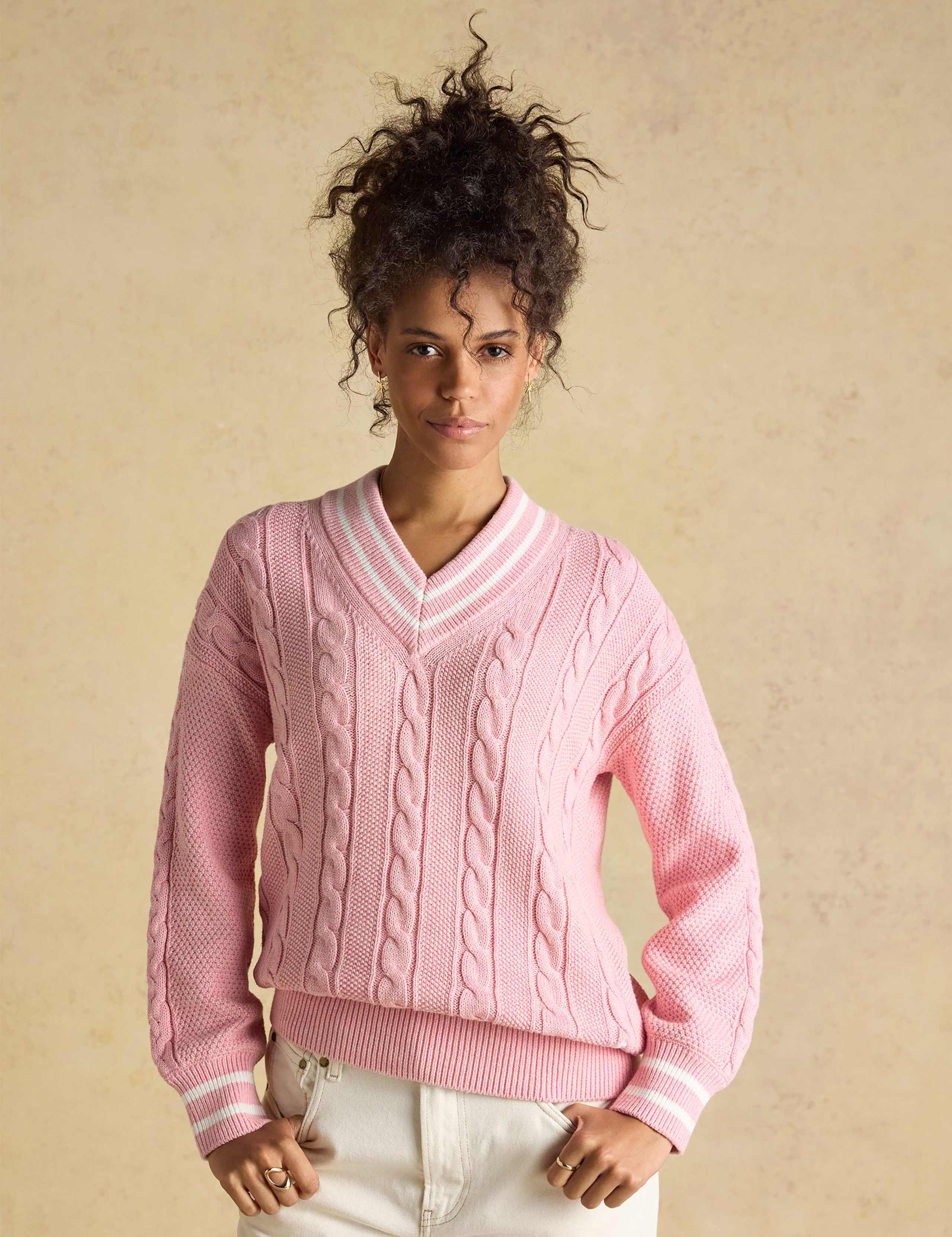 Pure Cotton Cable Knit V-Neck Jumper 1 of 7