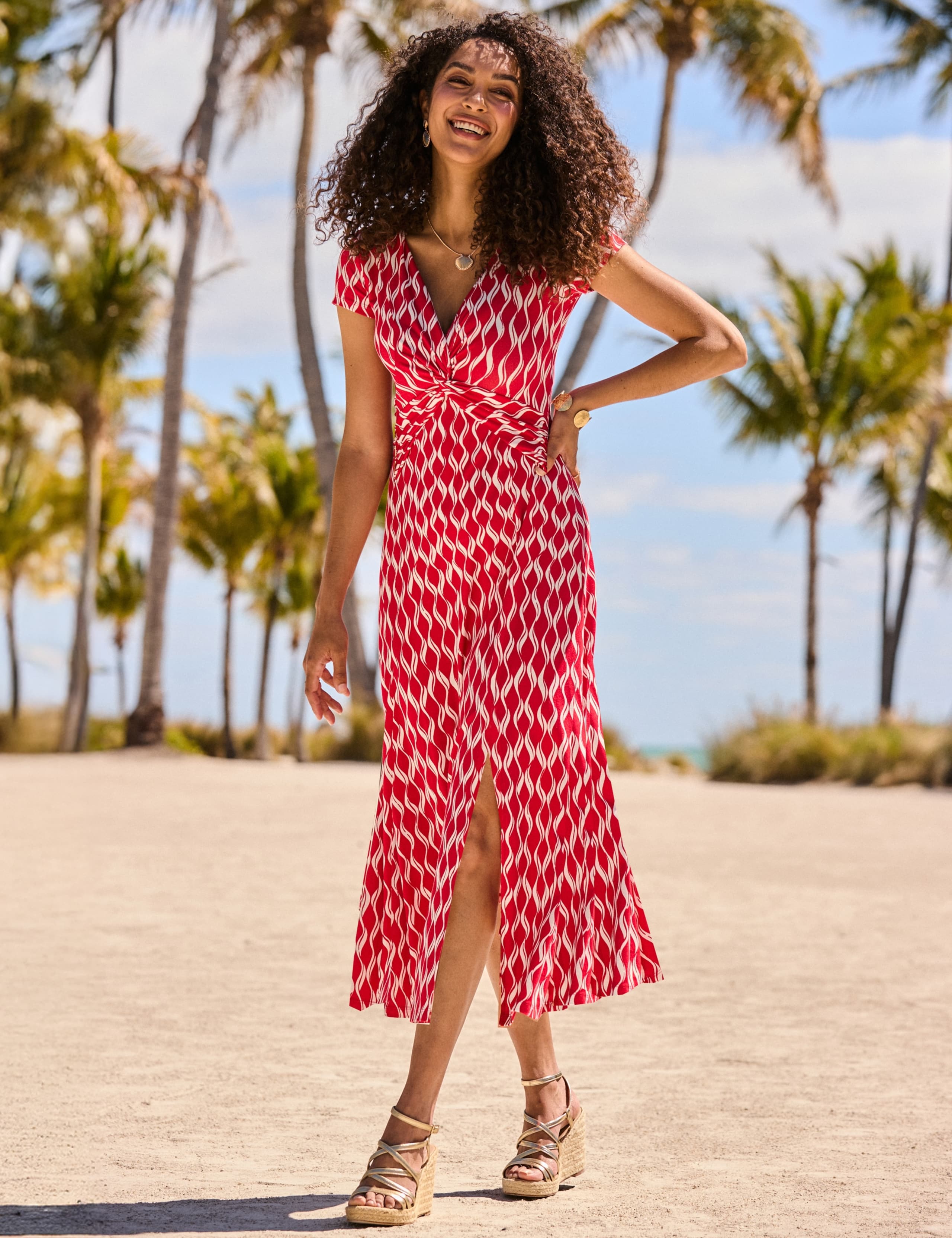 Geometric V-Neck Midi Waisted Dress 2 of 5