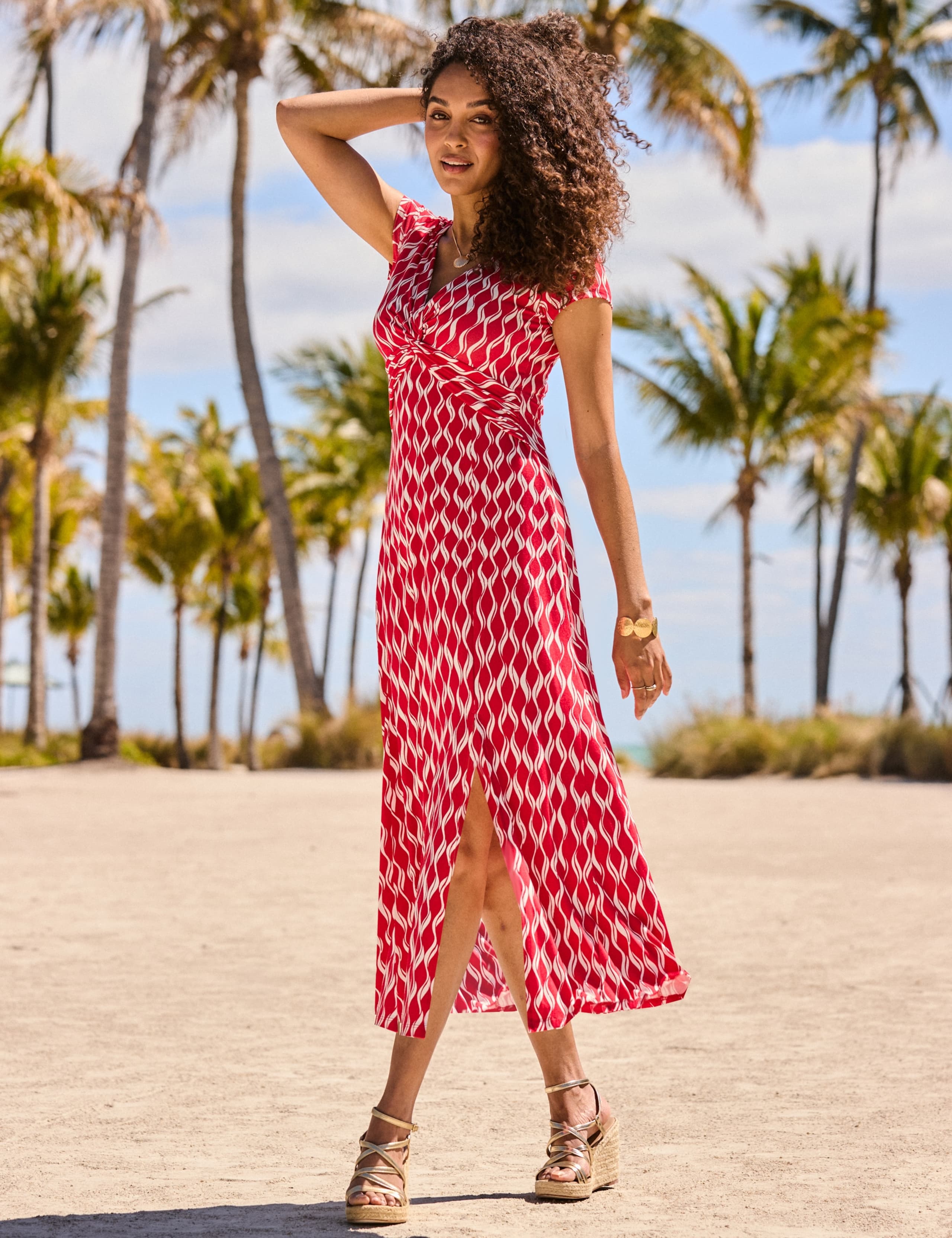 Geometric V-Neck Midi Waisted Dress 3 of 5