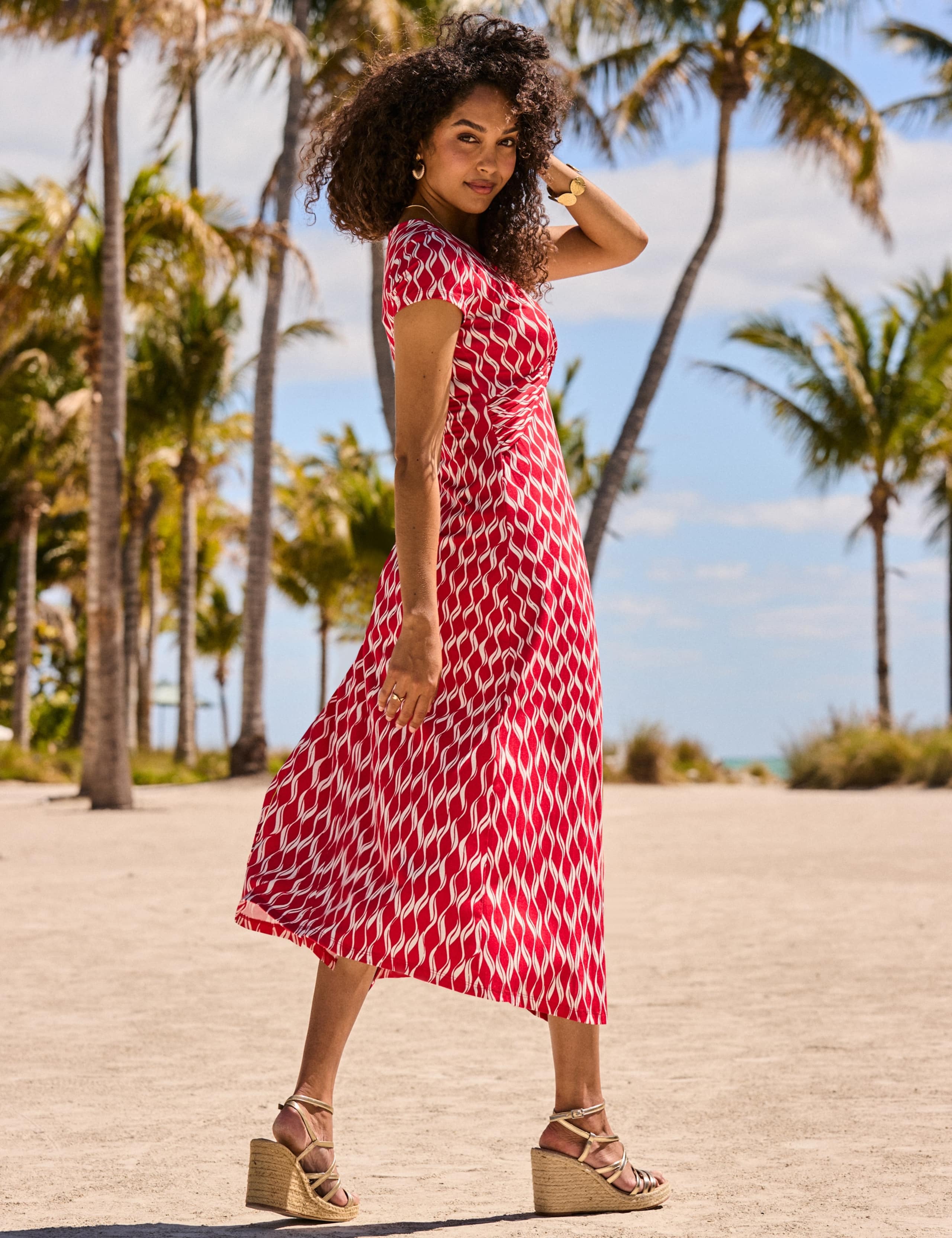 Geometric V-Neck Midi Waisted Dress 4 of 5