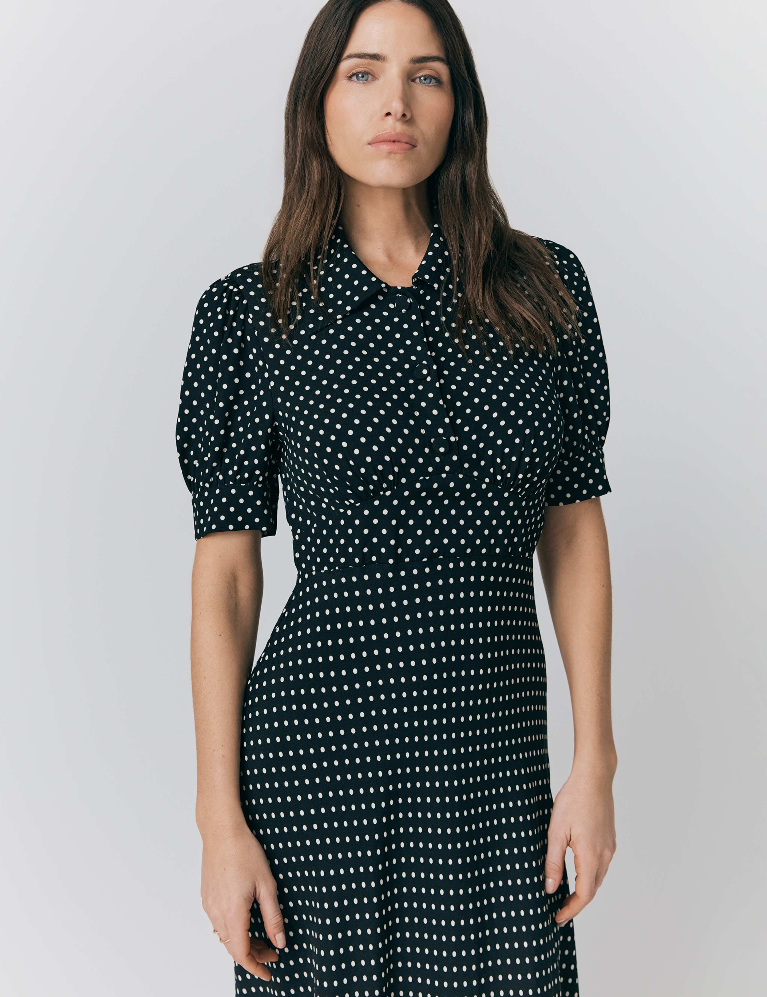 Crepe Polka Dot Midi Tea Dress 3 of 5