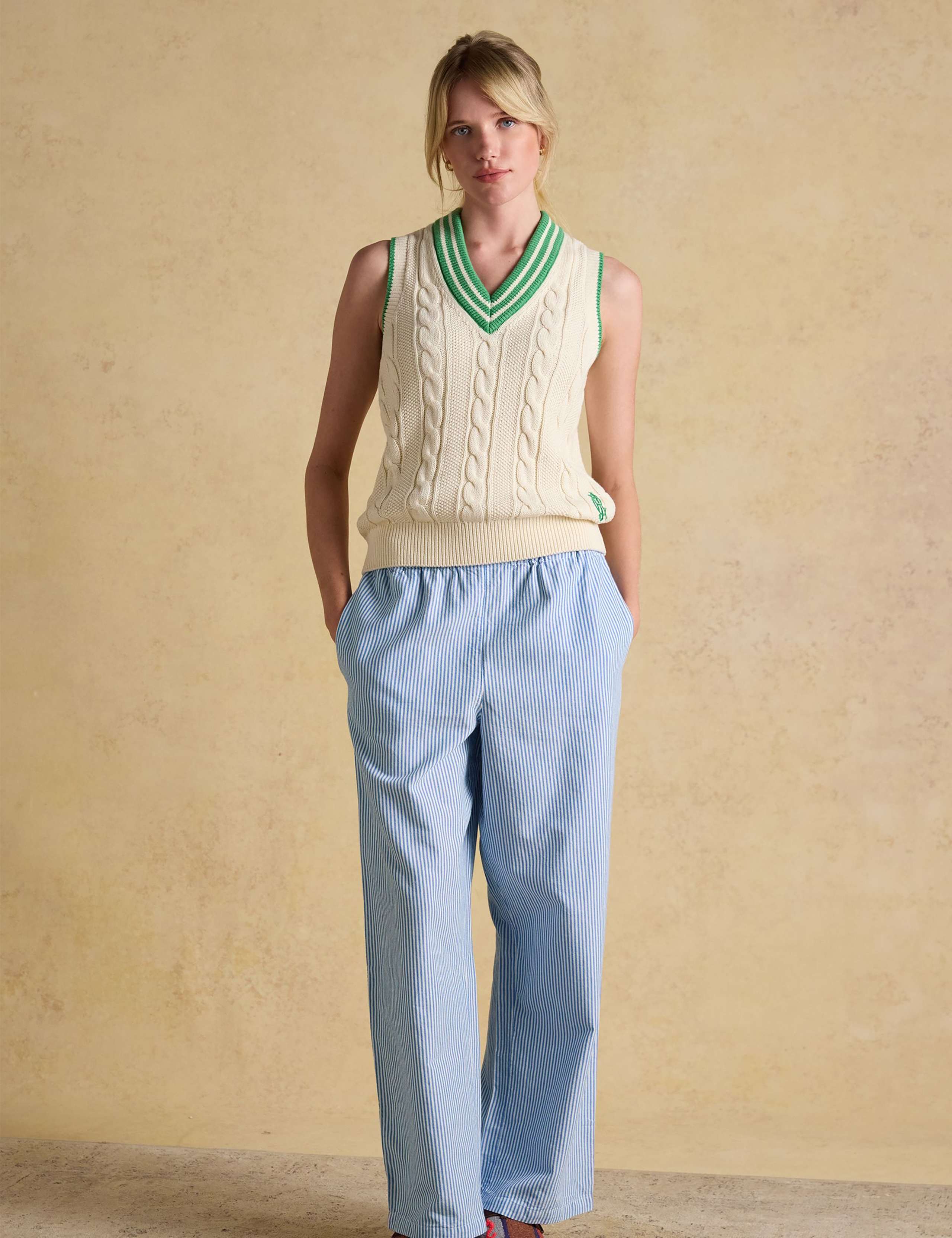 Pure Cotton Striped Wide Leg Trousers 1 of 7