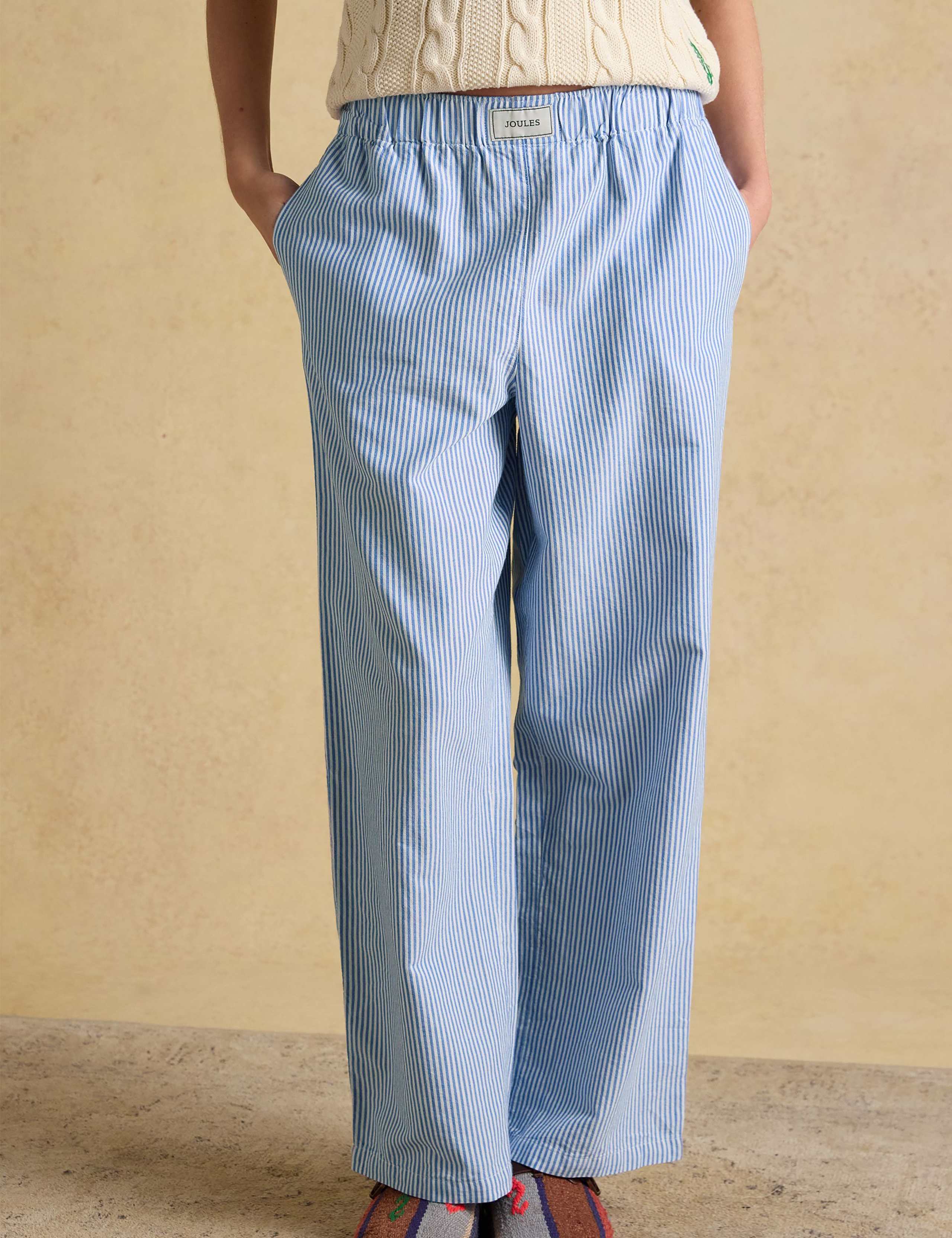 Pure Cotton Striped Wide Leg Trousers 3 of 7