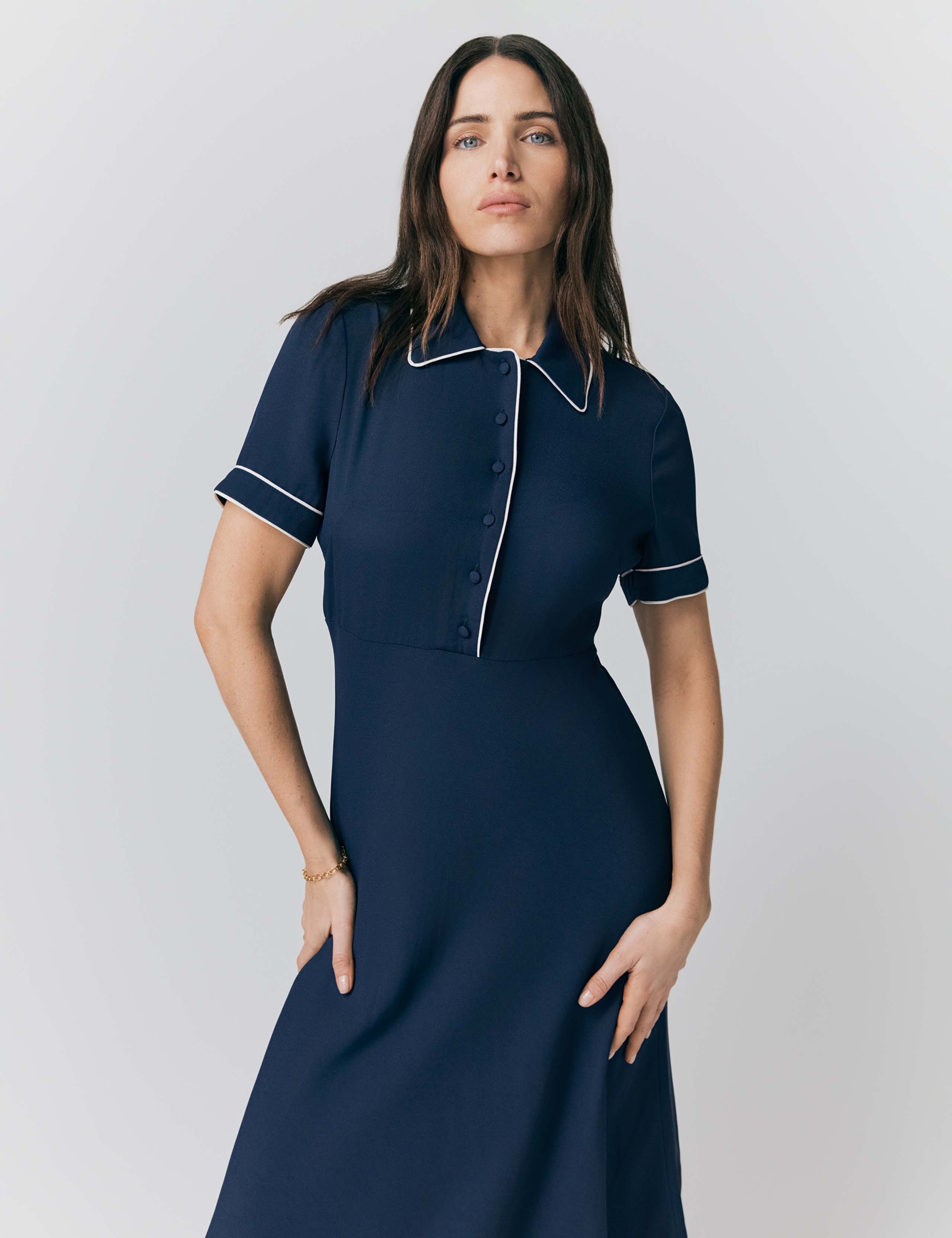 Crepe Piping Detail Midi Shirt Dress 3 of 4
