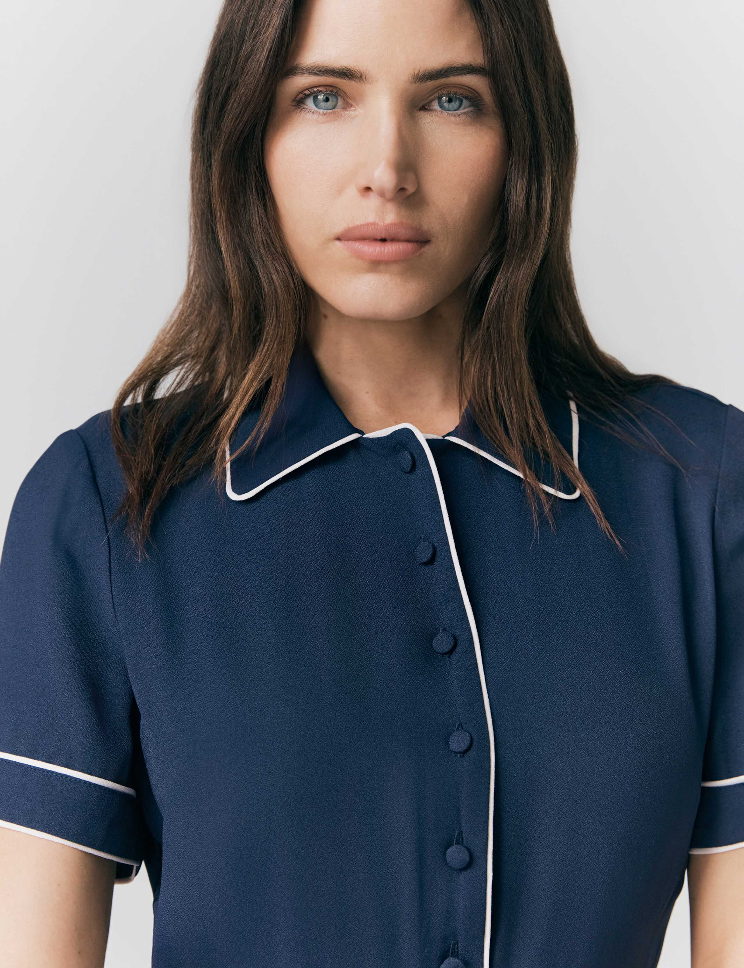 Crepe Piping Detail Midi Shirt Dress 4 of 4