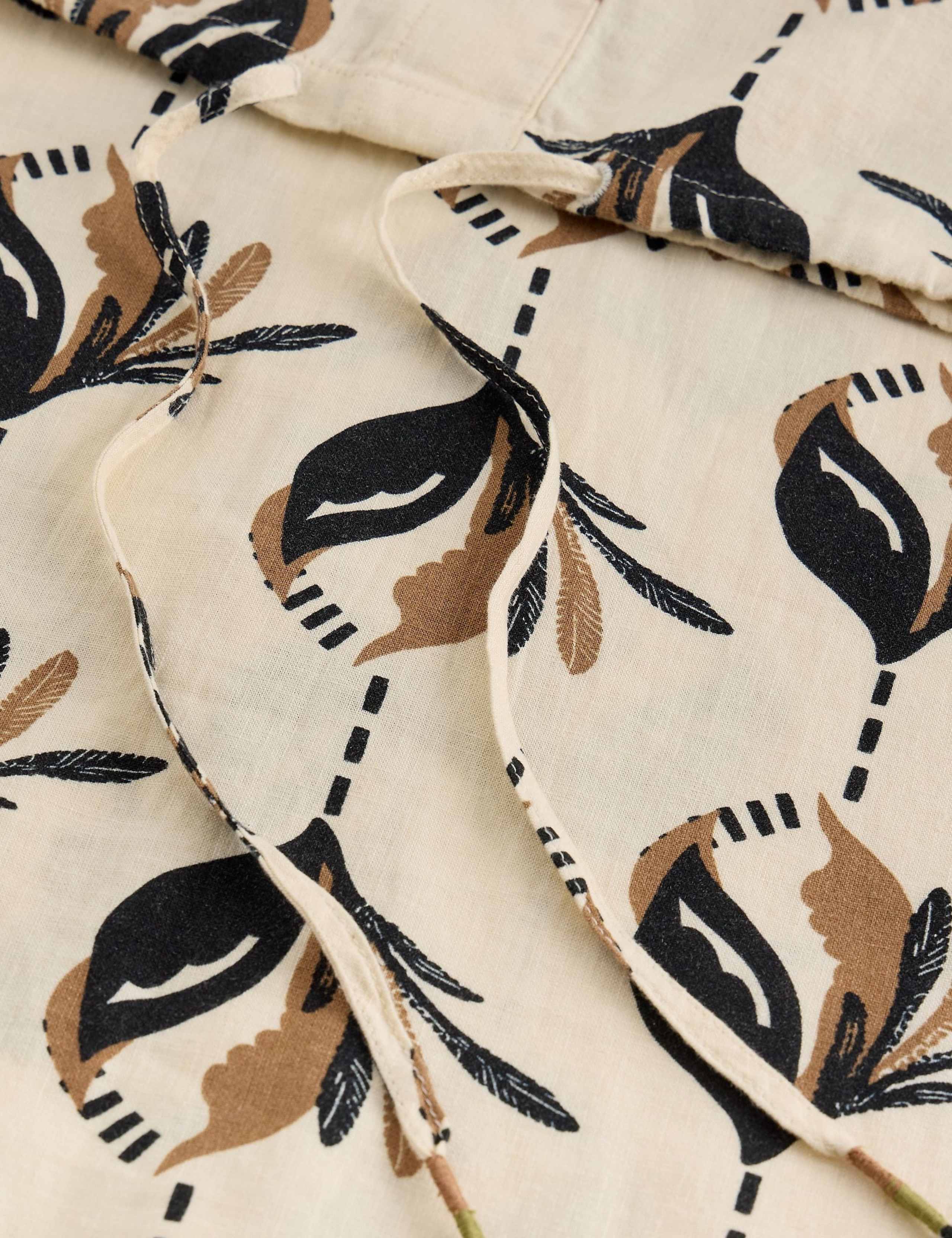 Linen Rich Printed Notch Neck Tie Detail Top 5 of 5