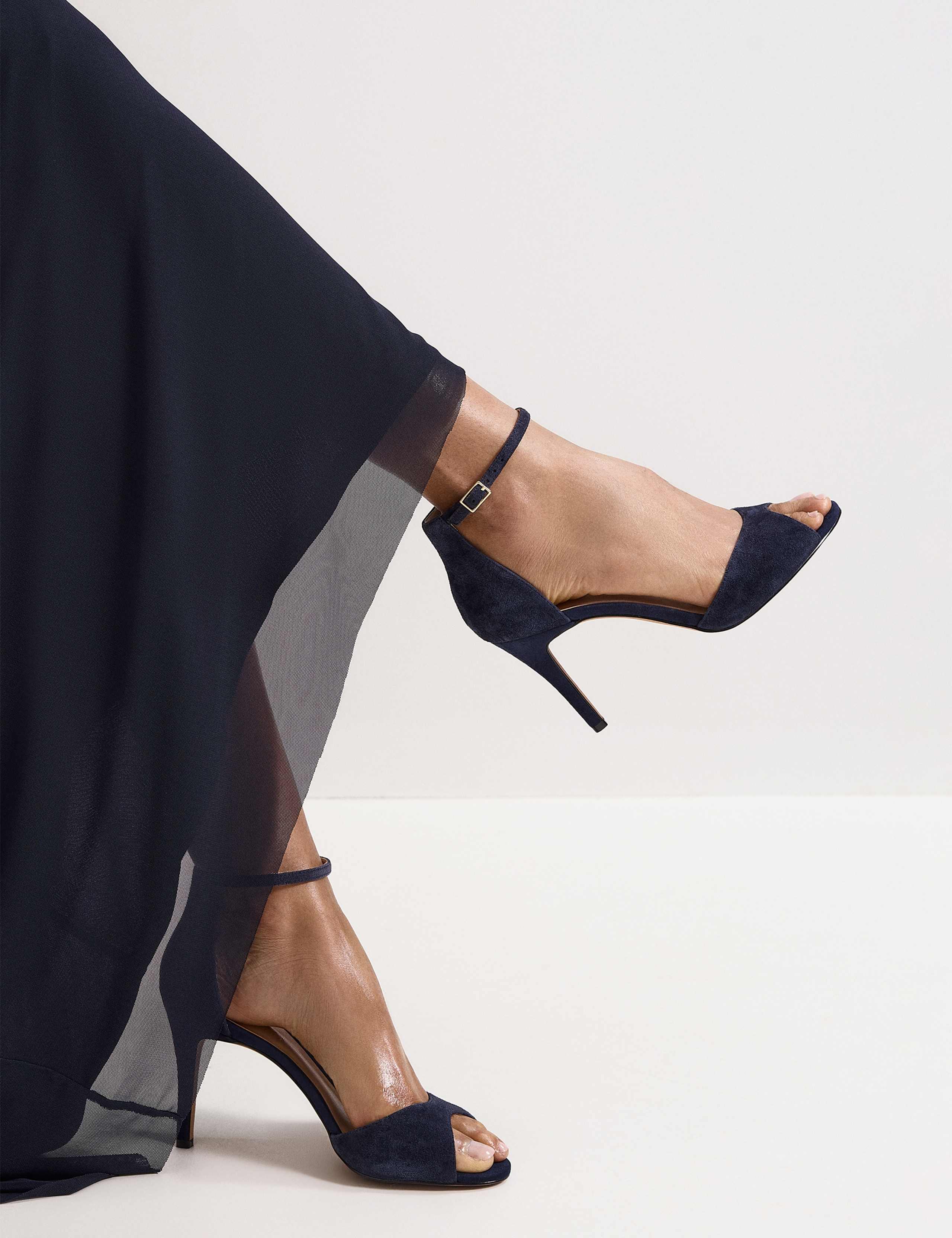 Suede Ankle Strap Stiletto Peep Toe Sandals 2 of 6