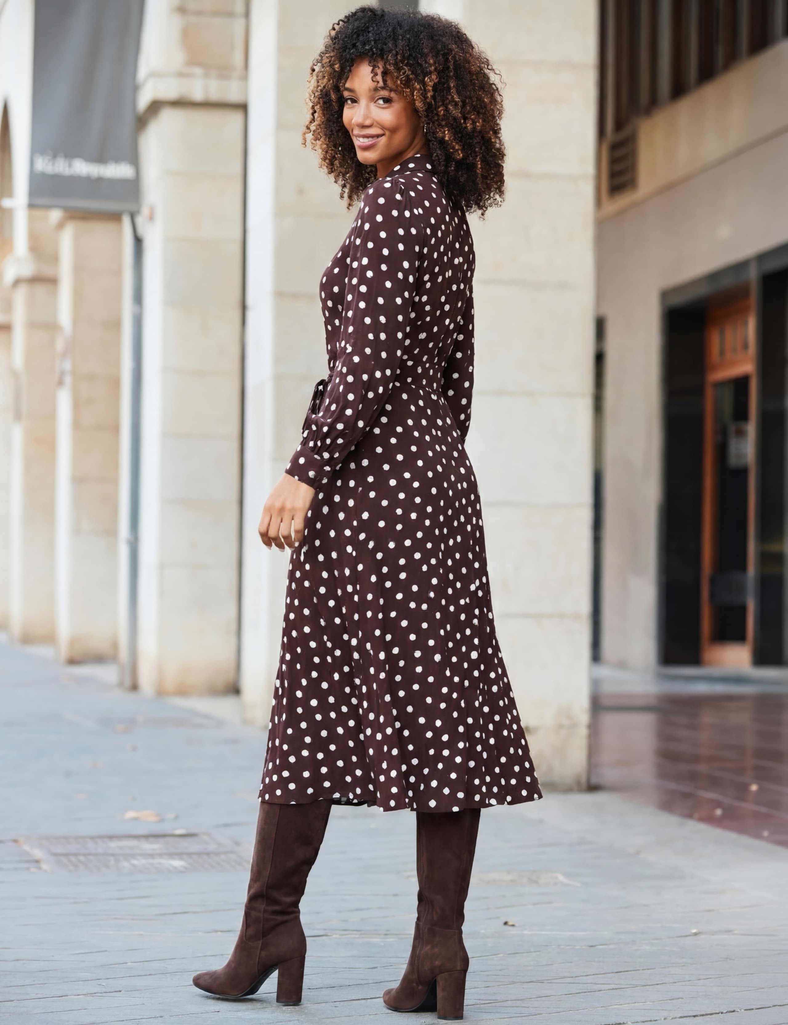 Polka Dot Print Twist Front Shirt Dress 2 of 5
