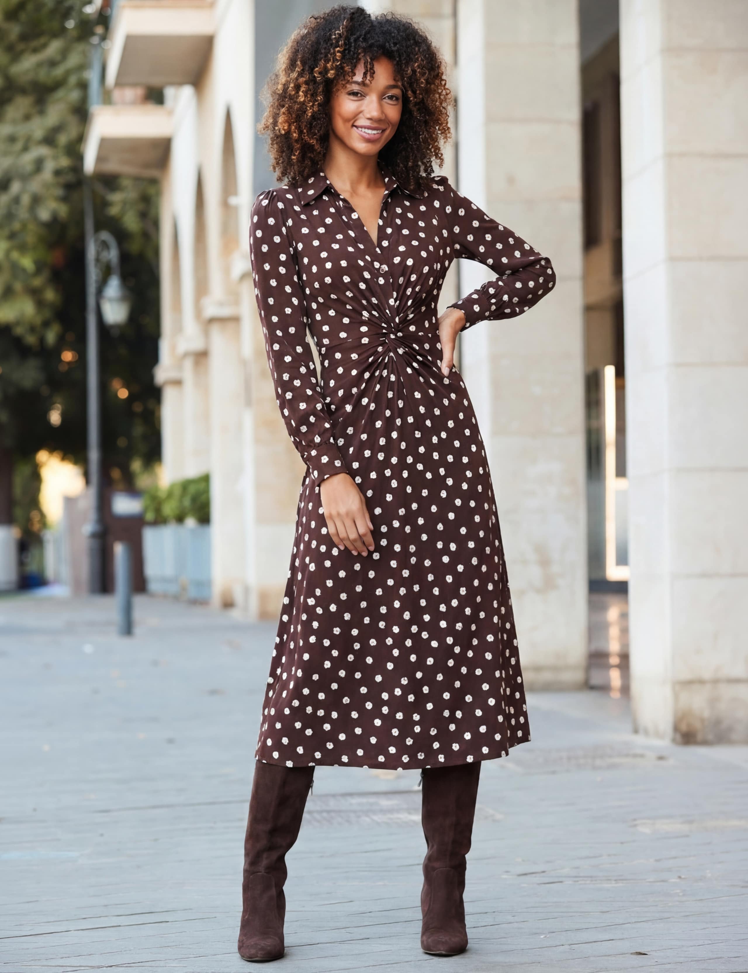 Polka Dot Print Twist Front Shirt Dress 3 of 5