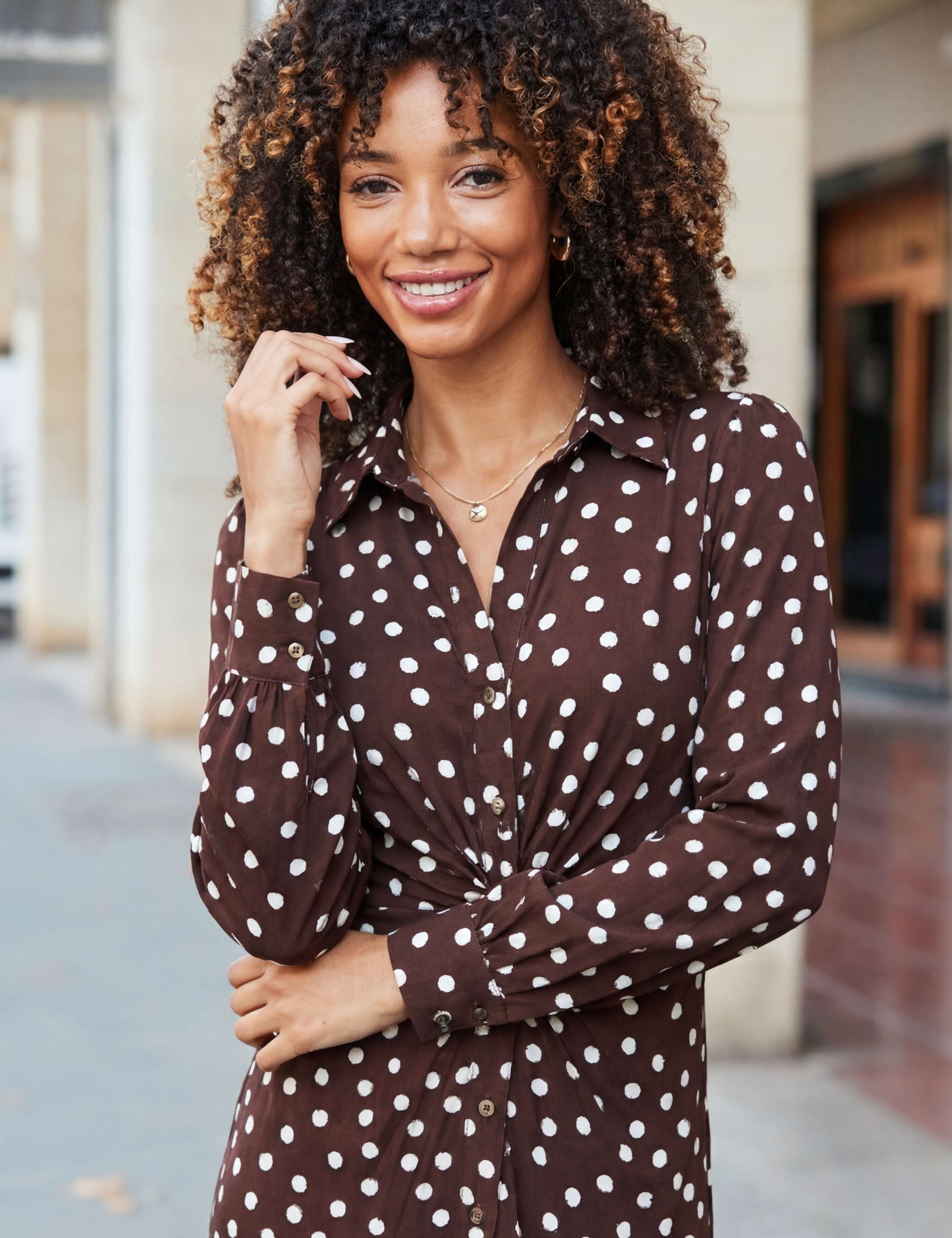 Polka Dot Print Twist Front Shirt Dress 5 of 5