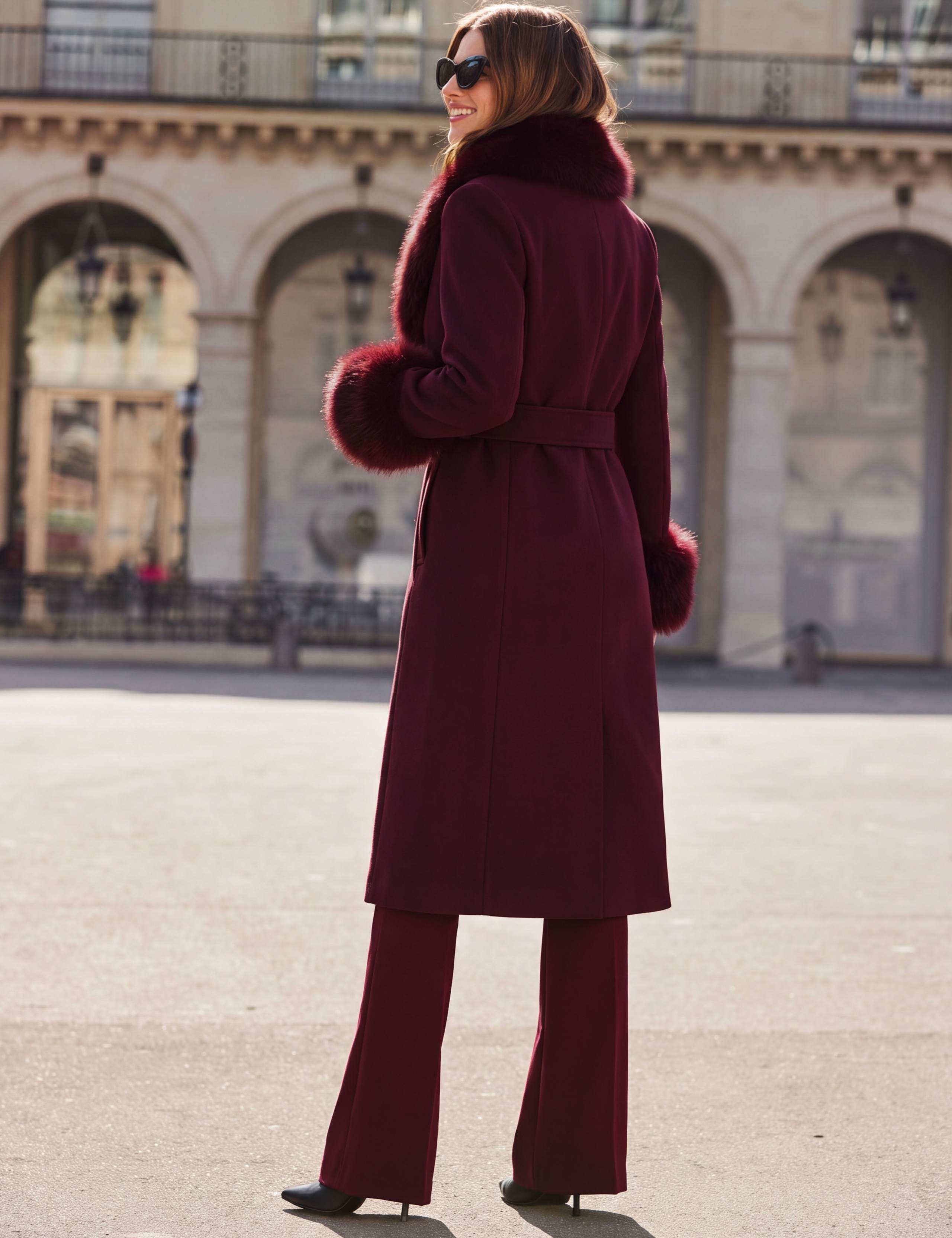 Belted 2 In 1 Faux Fur Trim Longline Coat 2 of 6