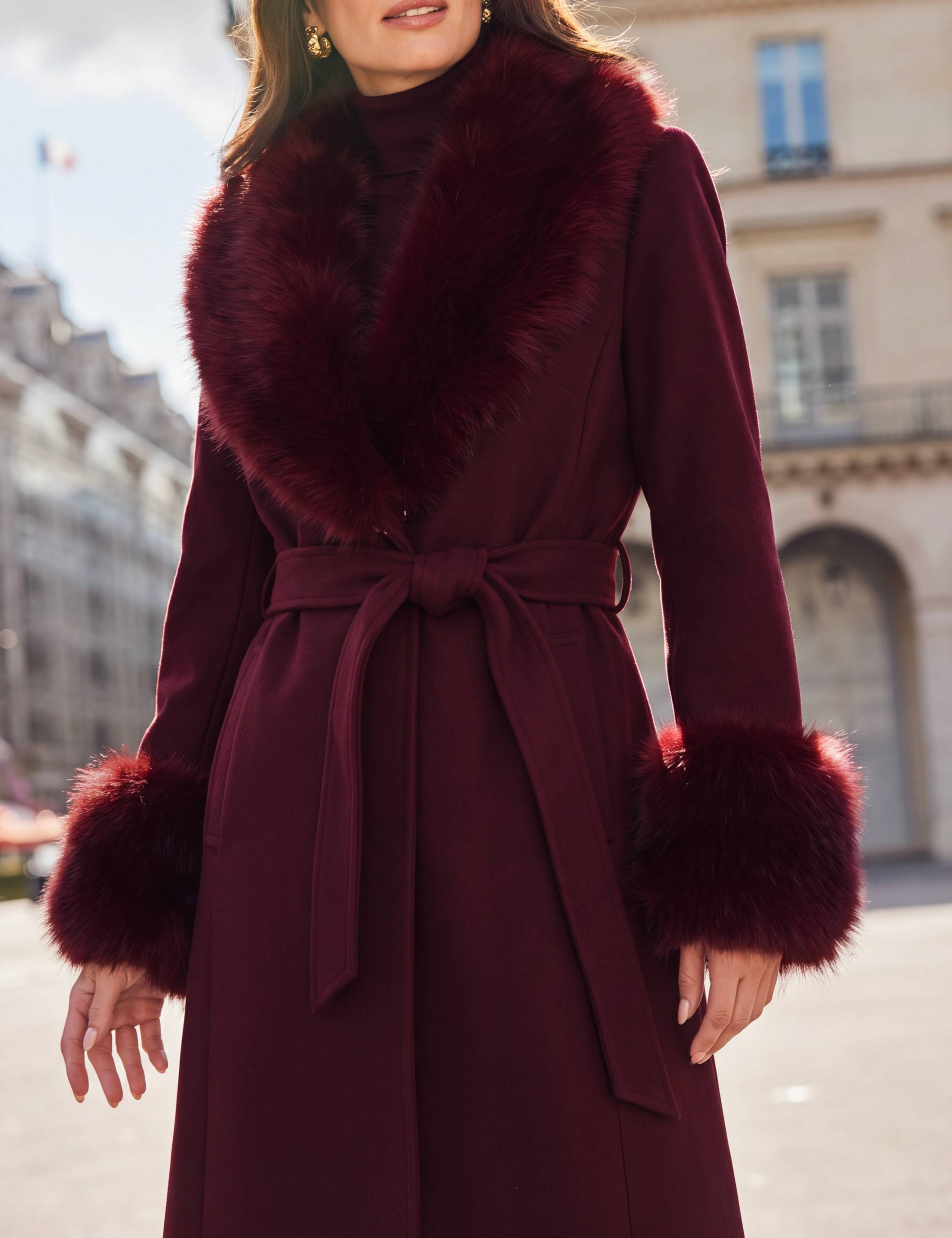 Belted 2 In 1 Faux Fur Trim Longline Coat 3 of 6