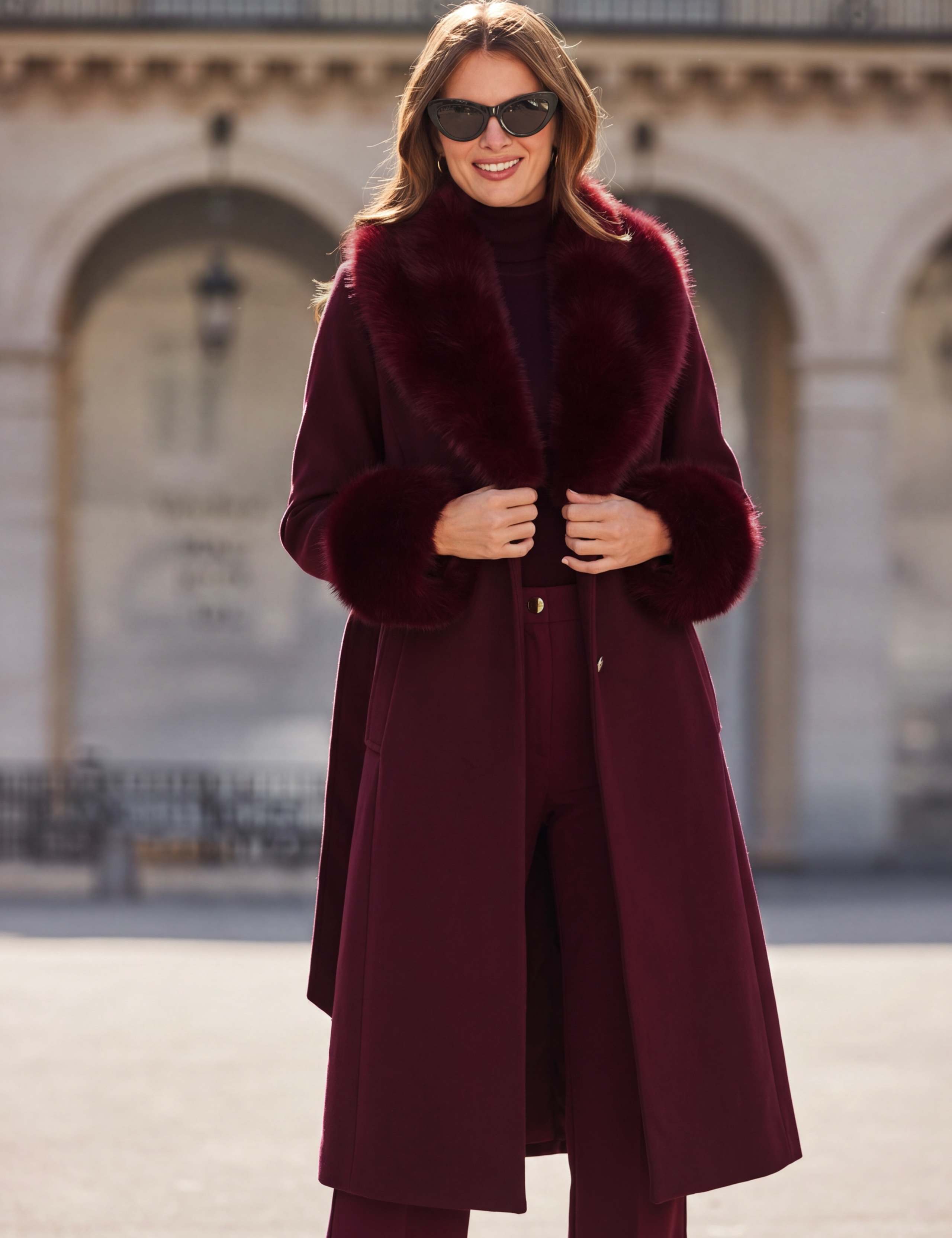 Belted 2 In 1 Faux Fur Trim Longline Coat 5 of 6