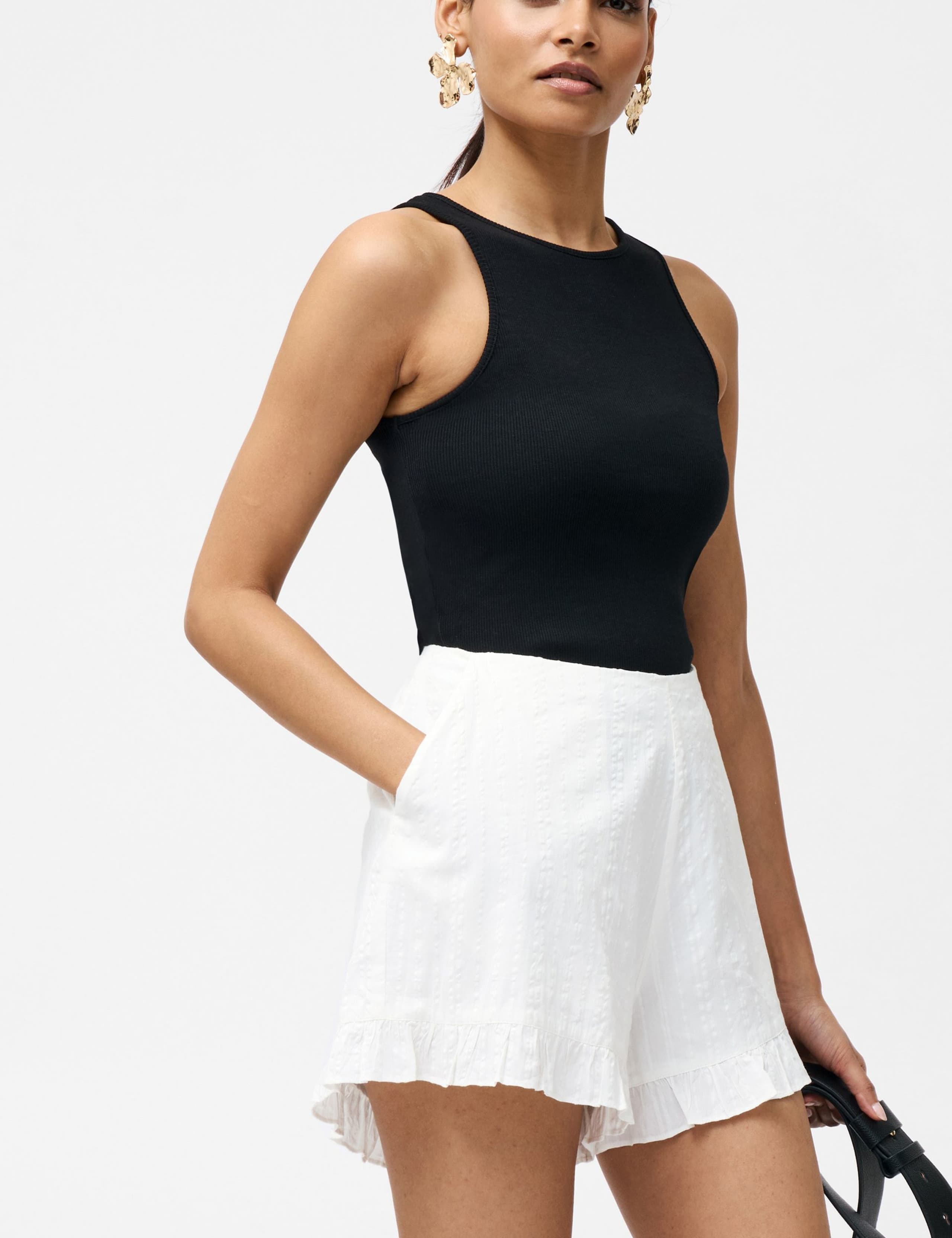 Pure Cotton High Waisted Frill Hem Shorts 3 of 3