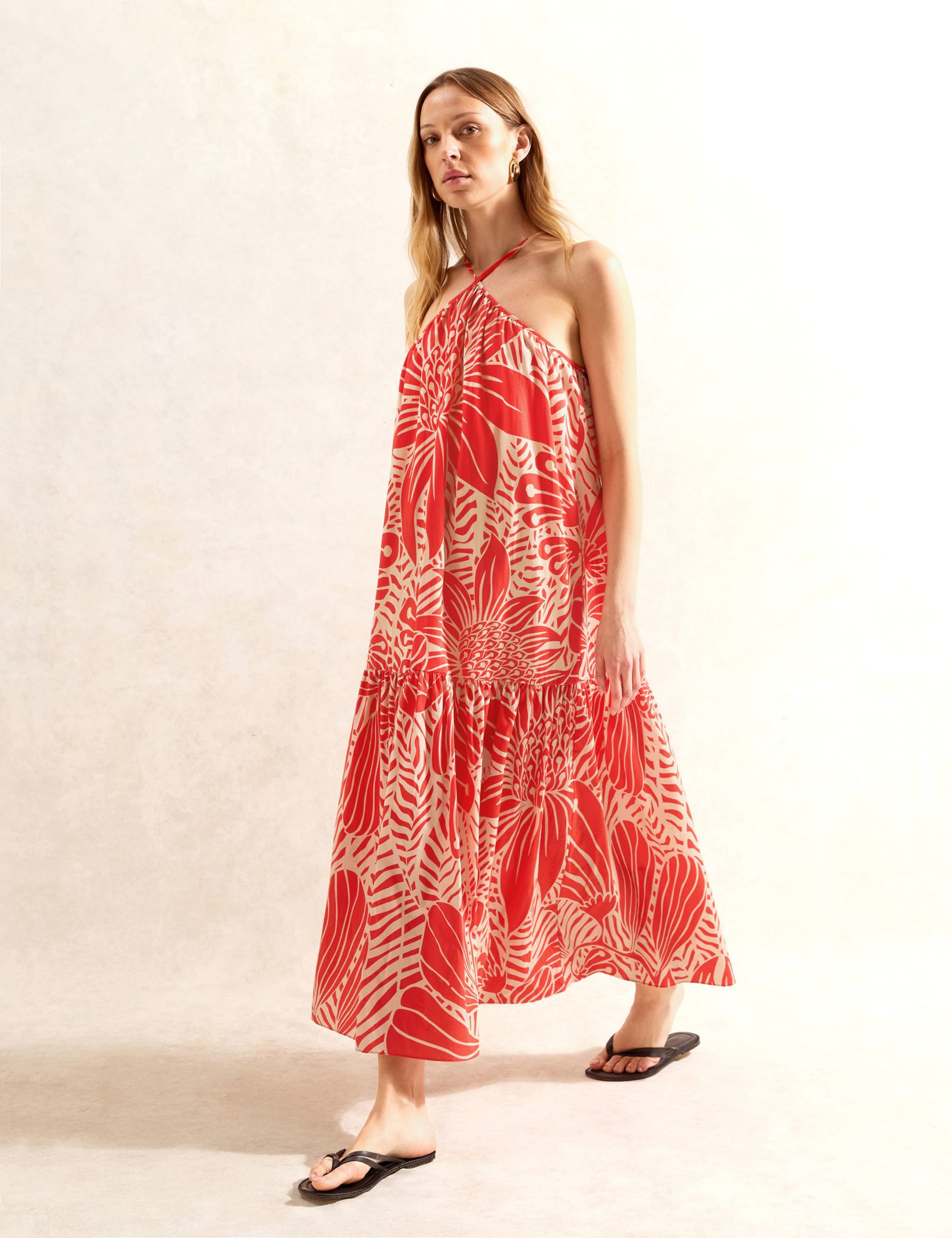 Pure Cotton Floral Halter Neck Tiered Dress 2 of 4