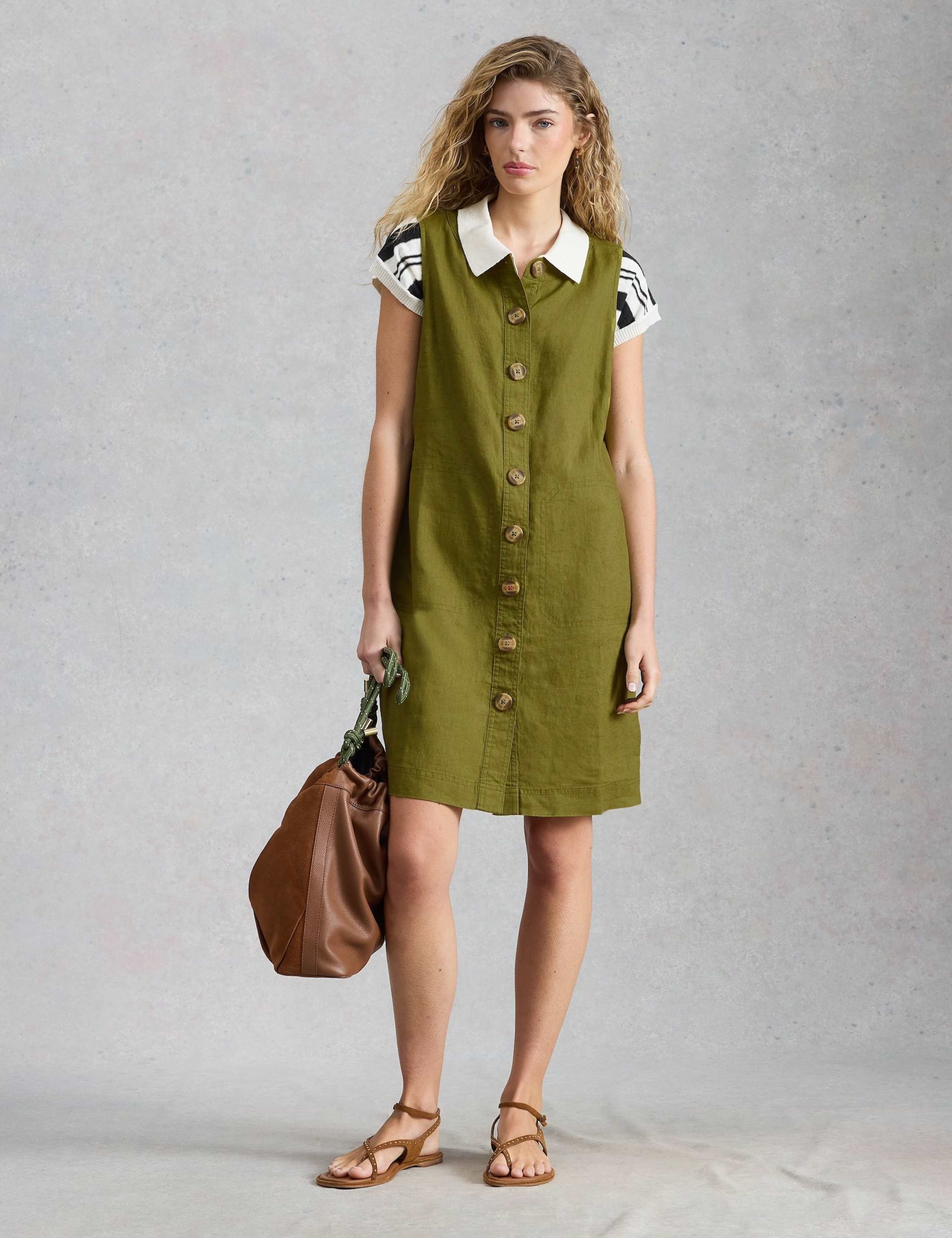 Pure Linen Button Through Mini Shift Dress 1 of 6