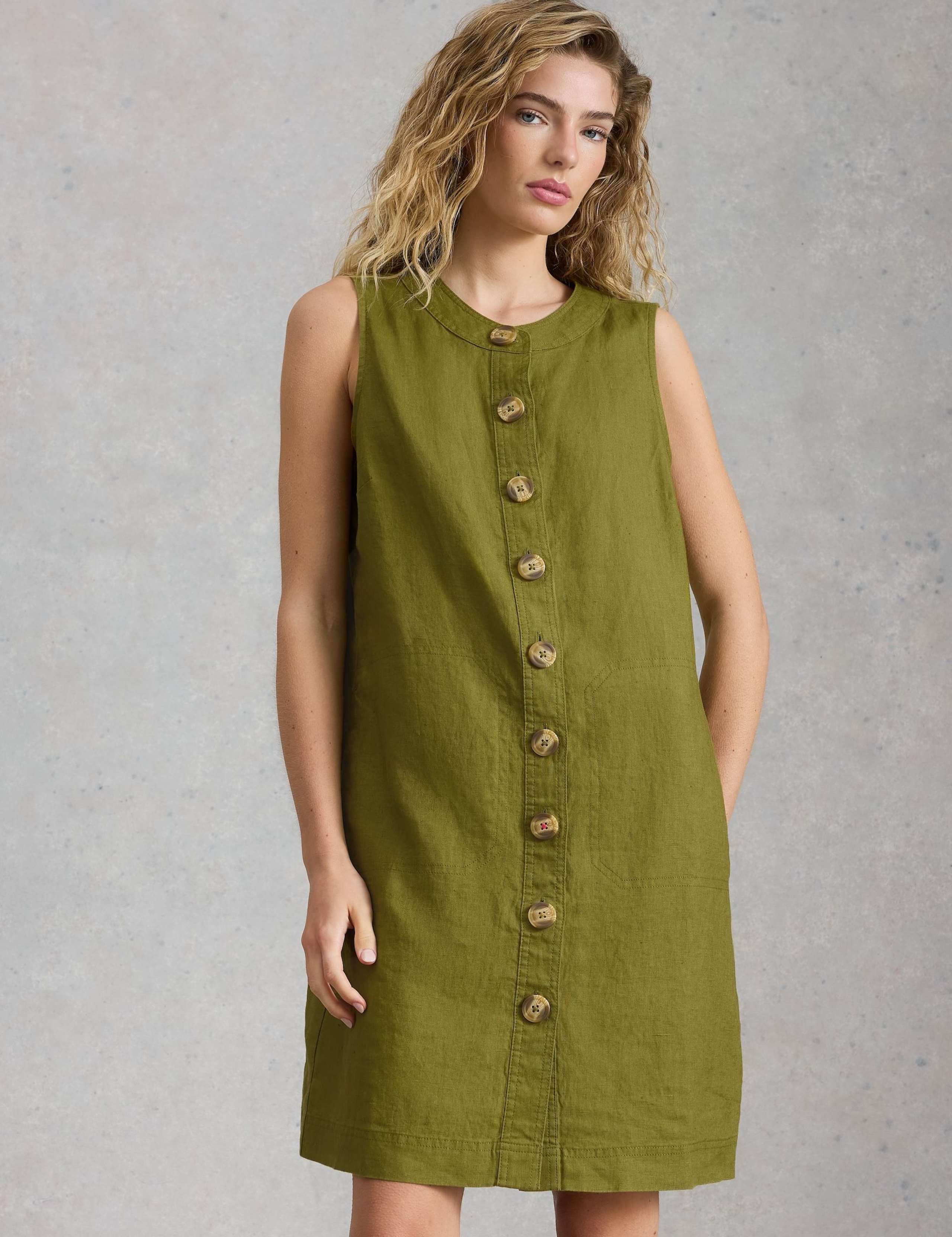 Pure Linen Button Through Mini Shift Dress 5 of 6