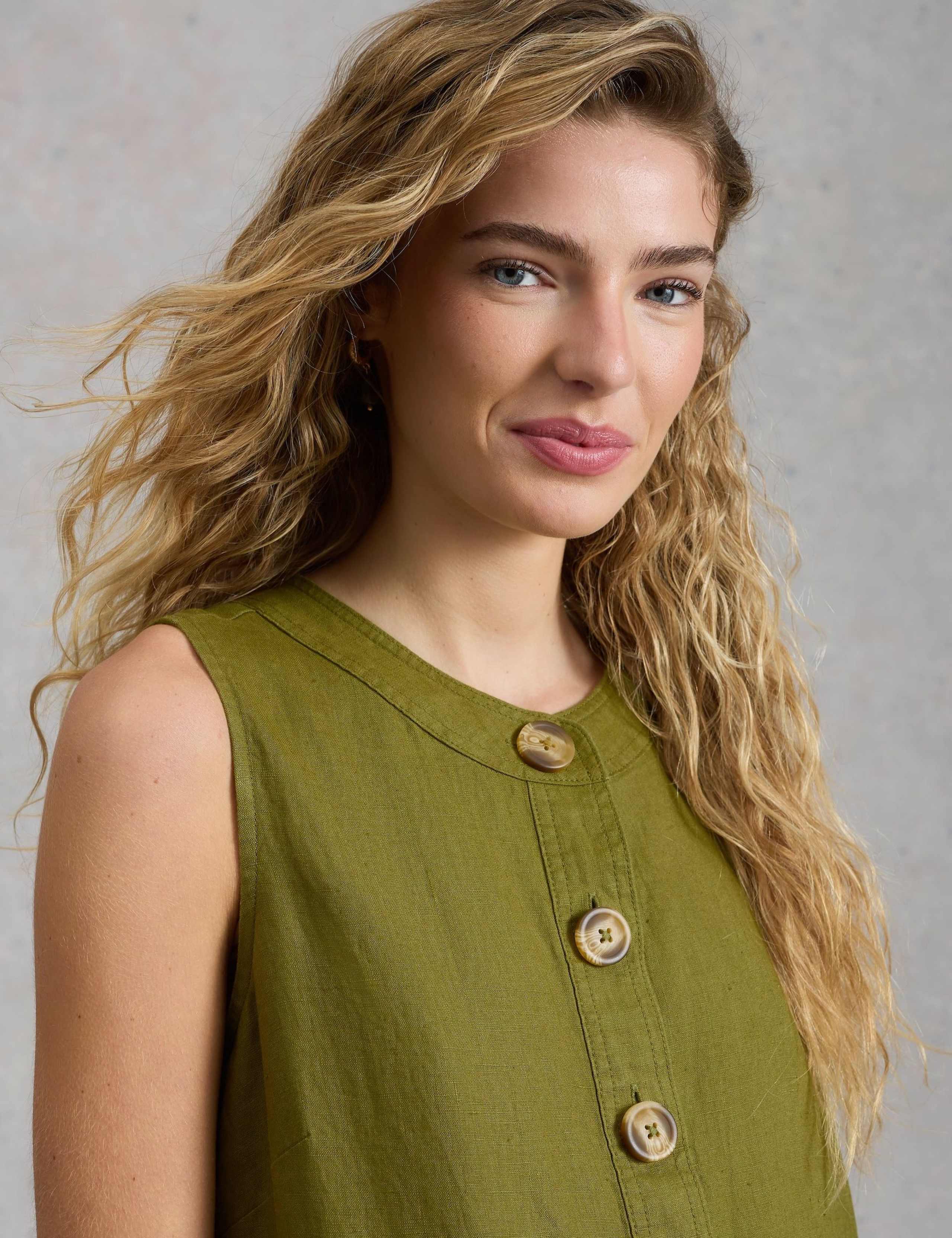 Pure Linen Button Through Mini Shift Dress 6 of 6