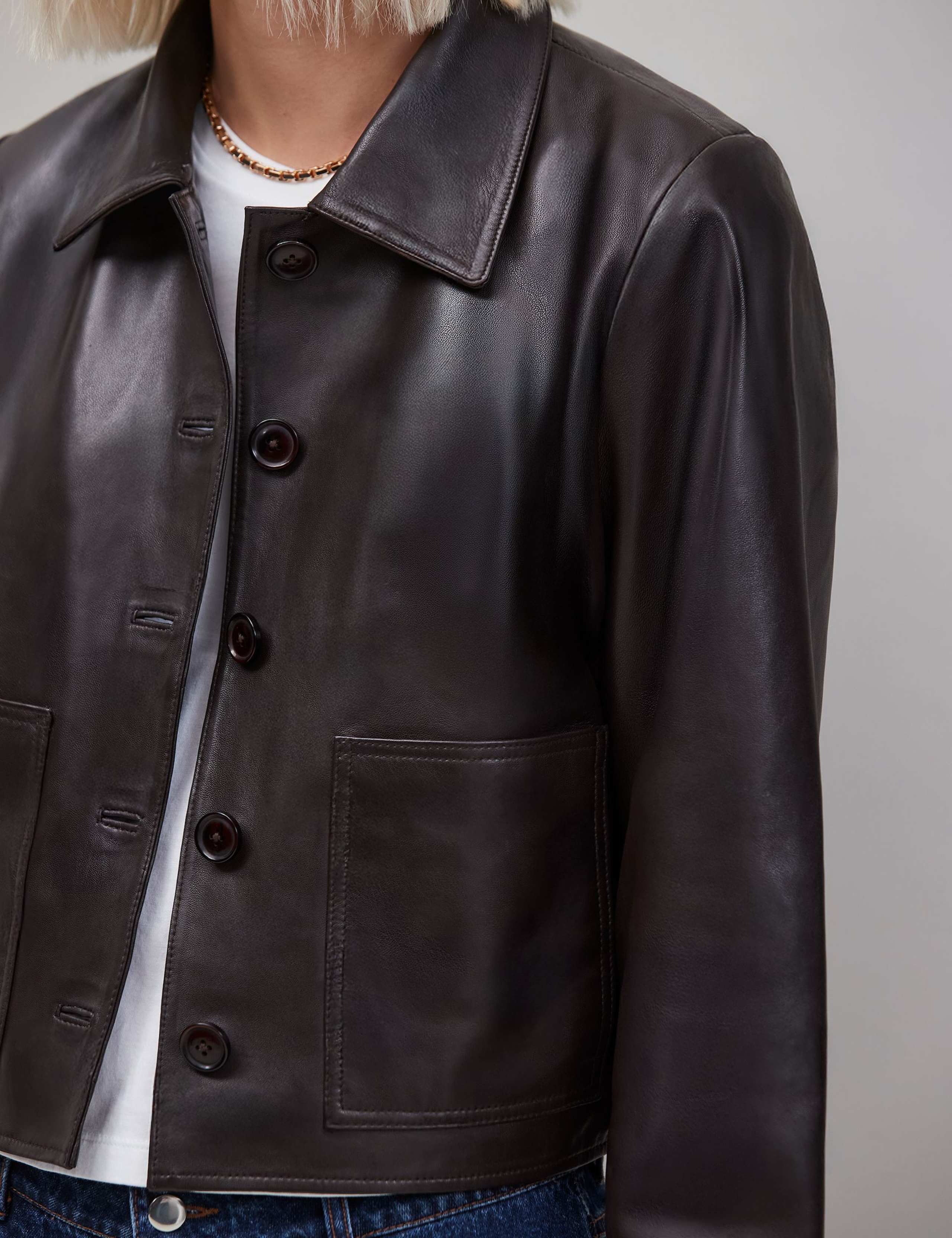Leather Collared Short Jacket 3 of 3