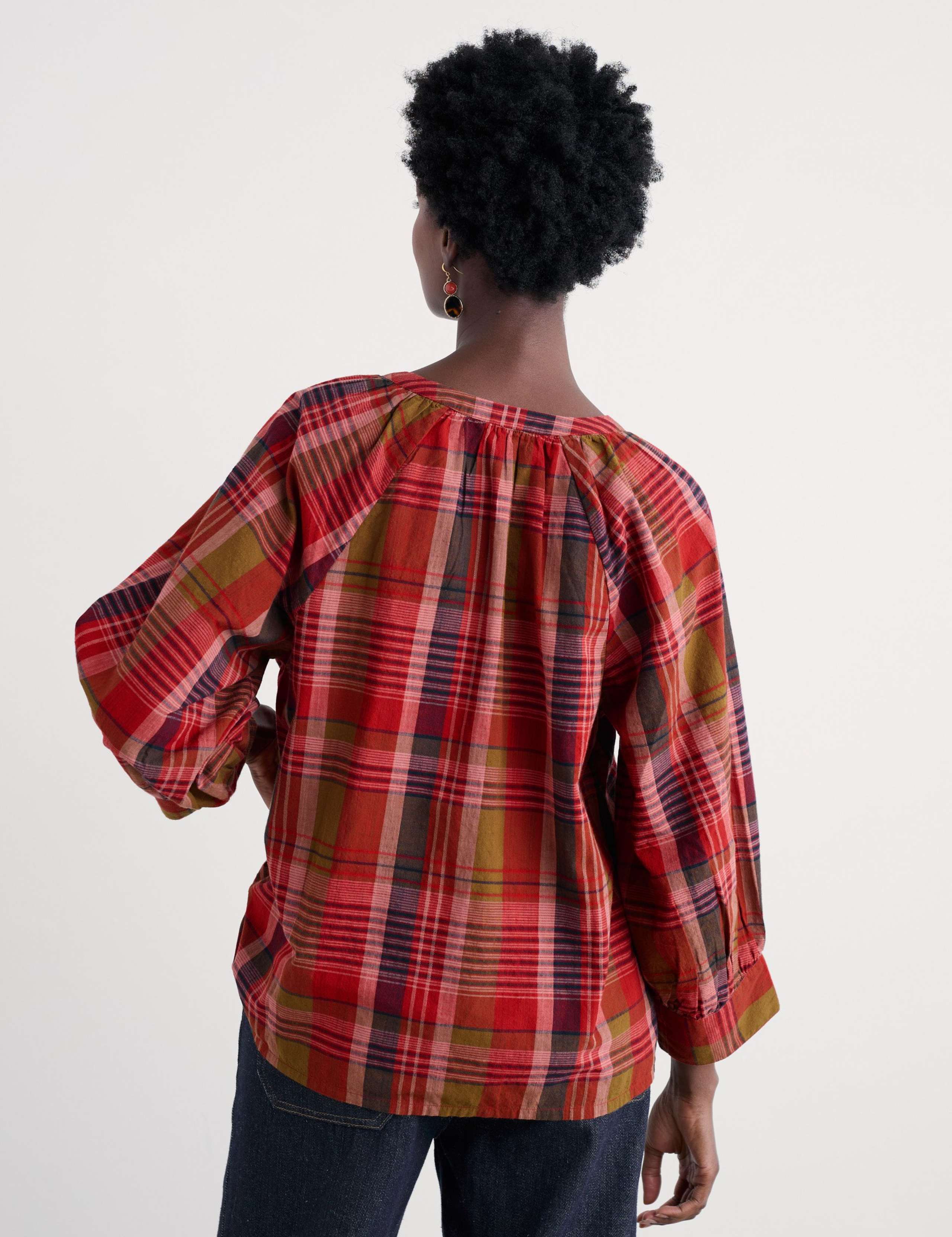 Pure Cotton Collarless Checked Shirt 4 of 5