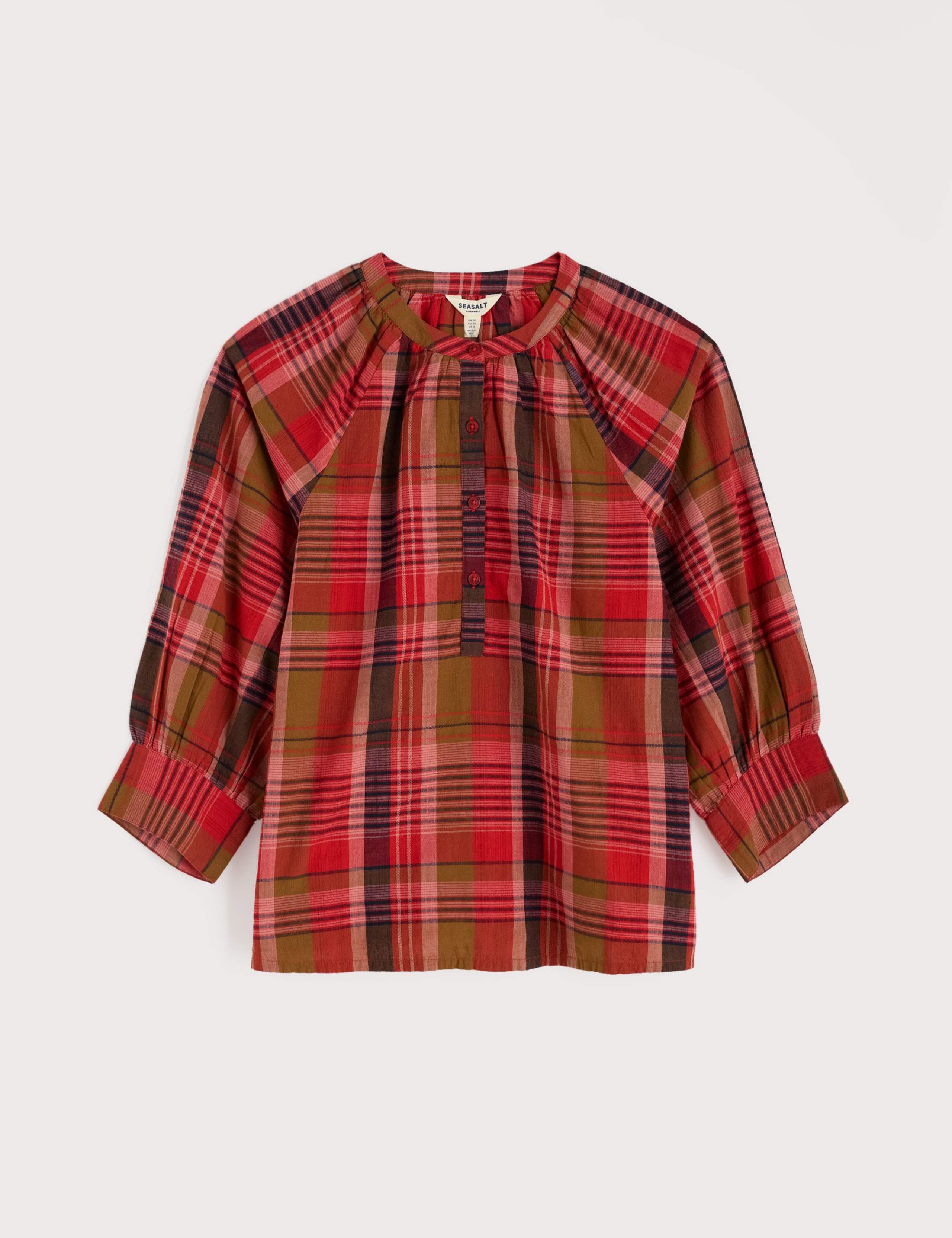 Pure Cotton Collarless Checked Shirt 2 of 5