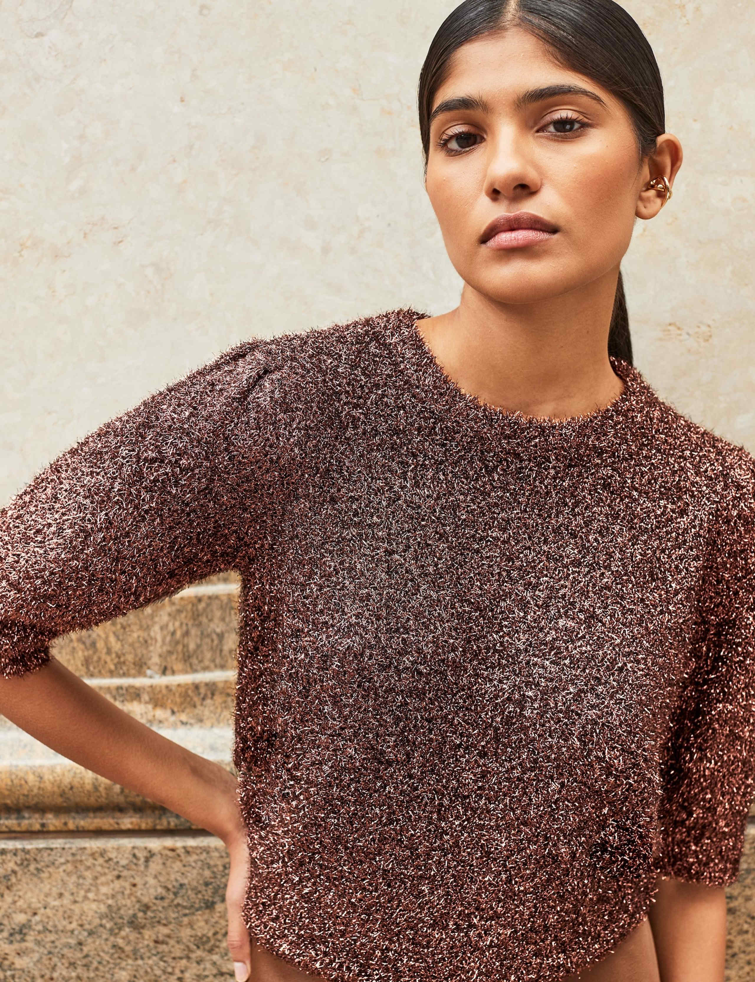 Metallic Sparkly Crew Neck Relaxed Jumper 3 of 3