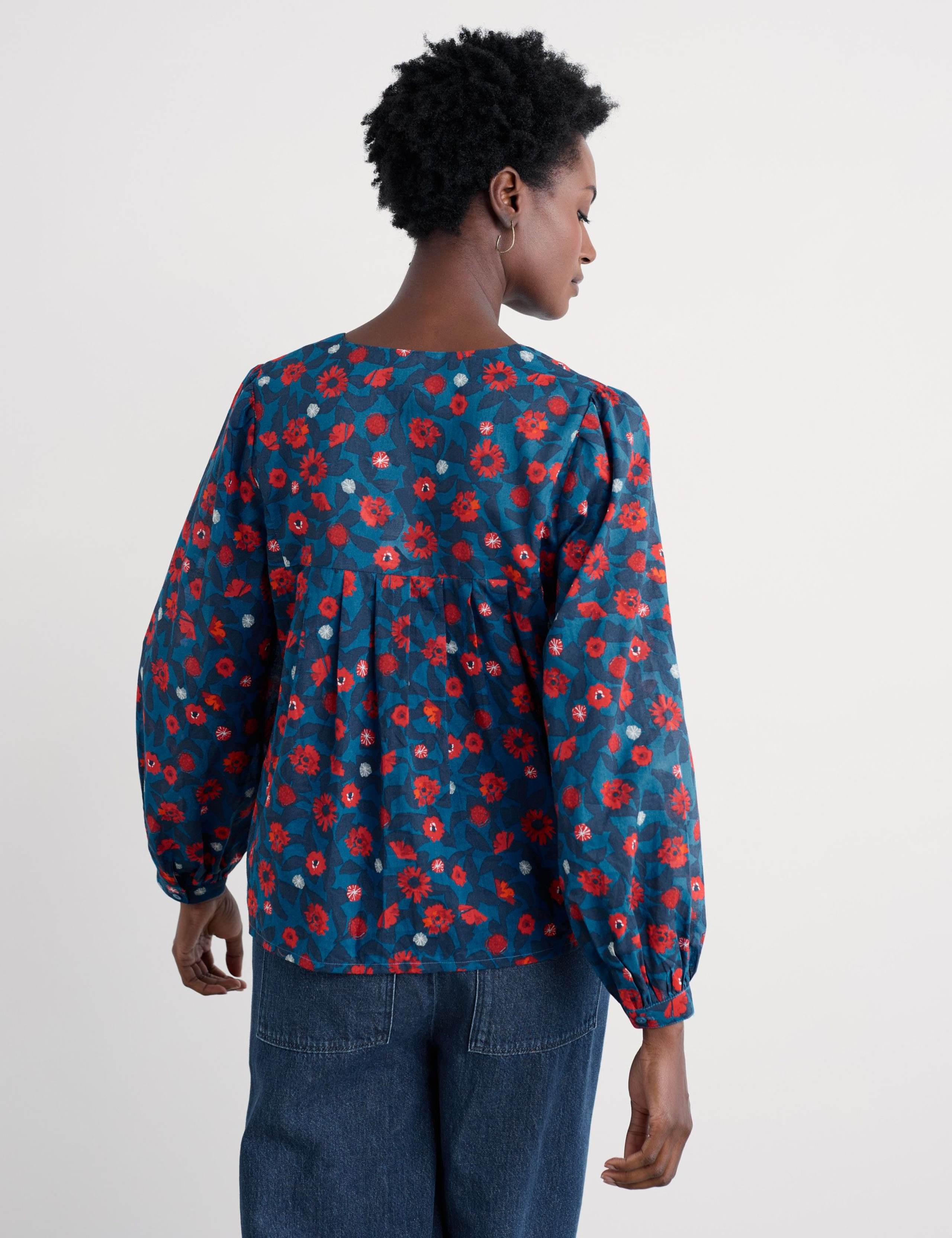 Pure Cotton Floral Relaxed Blouse 4 of 5