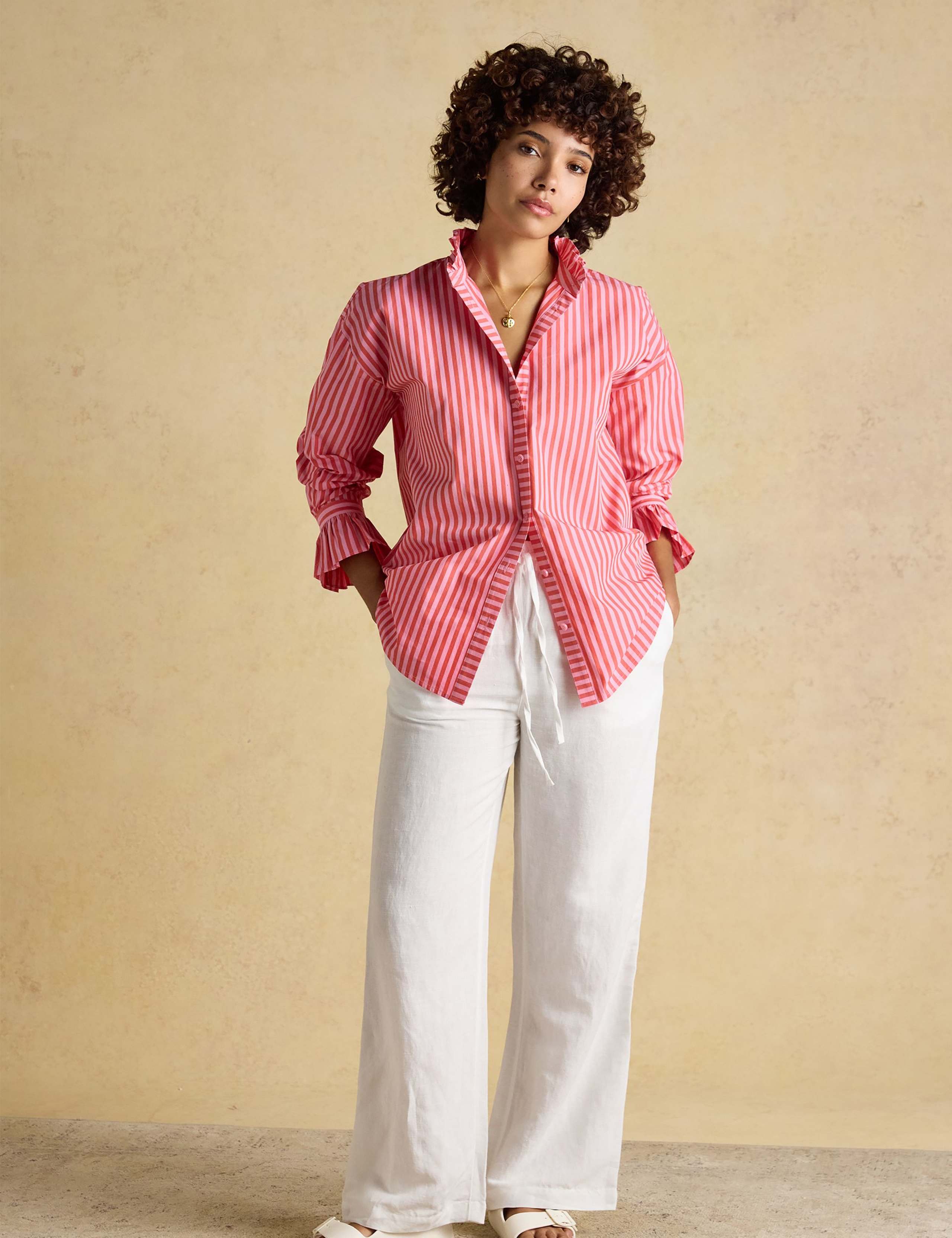 Pure Cotton Striped Frill Neck Shirt 3 of 7