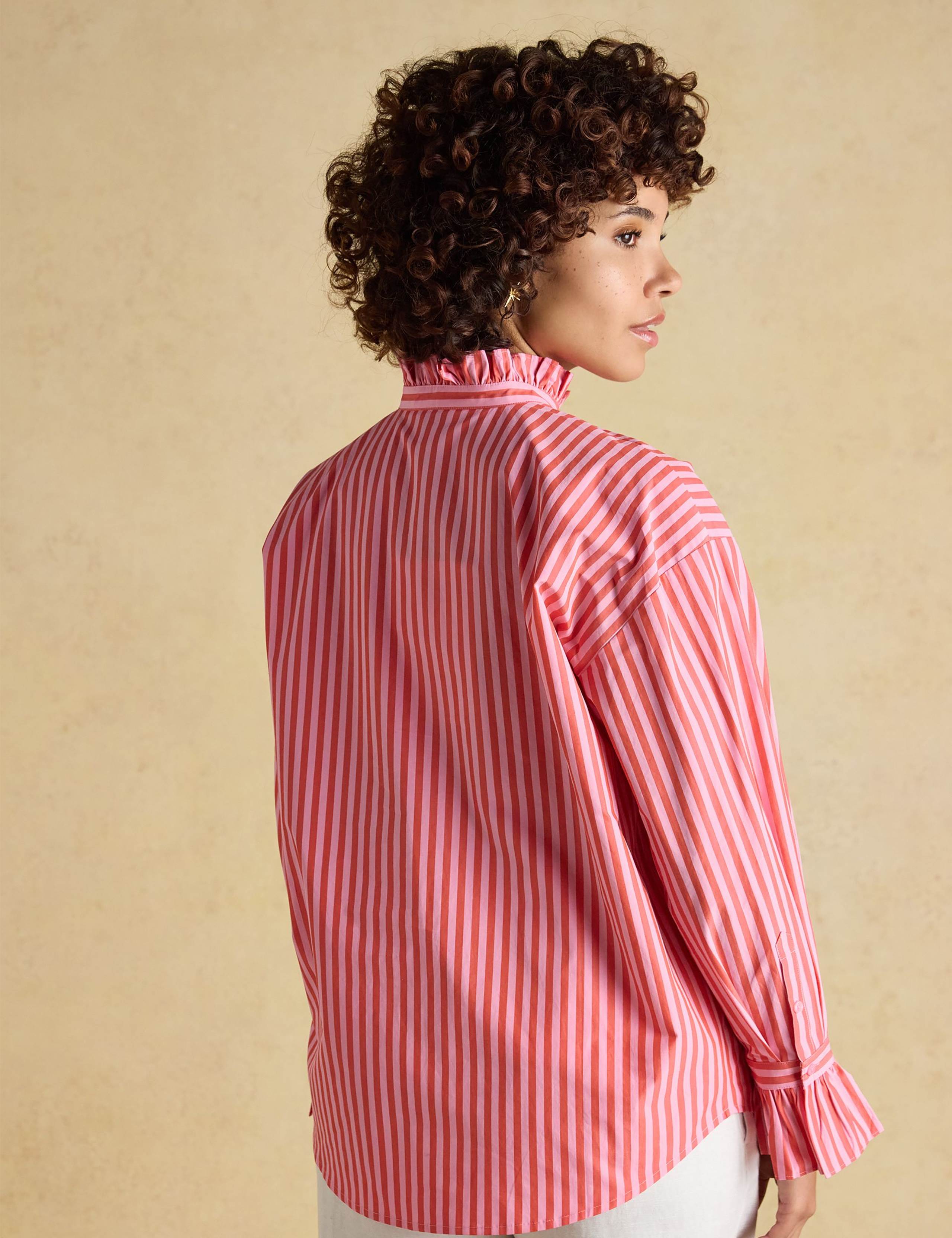 Pure Cotton Striped Frill Neck Shirt 4 of 7