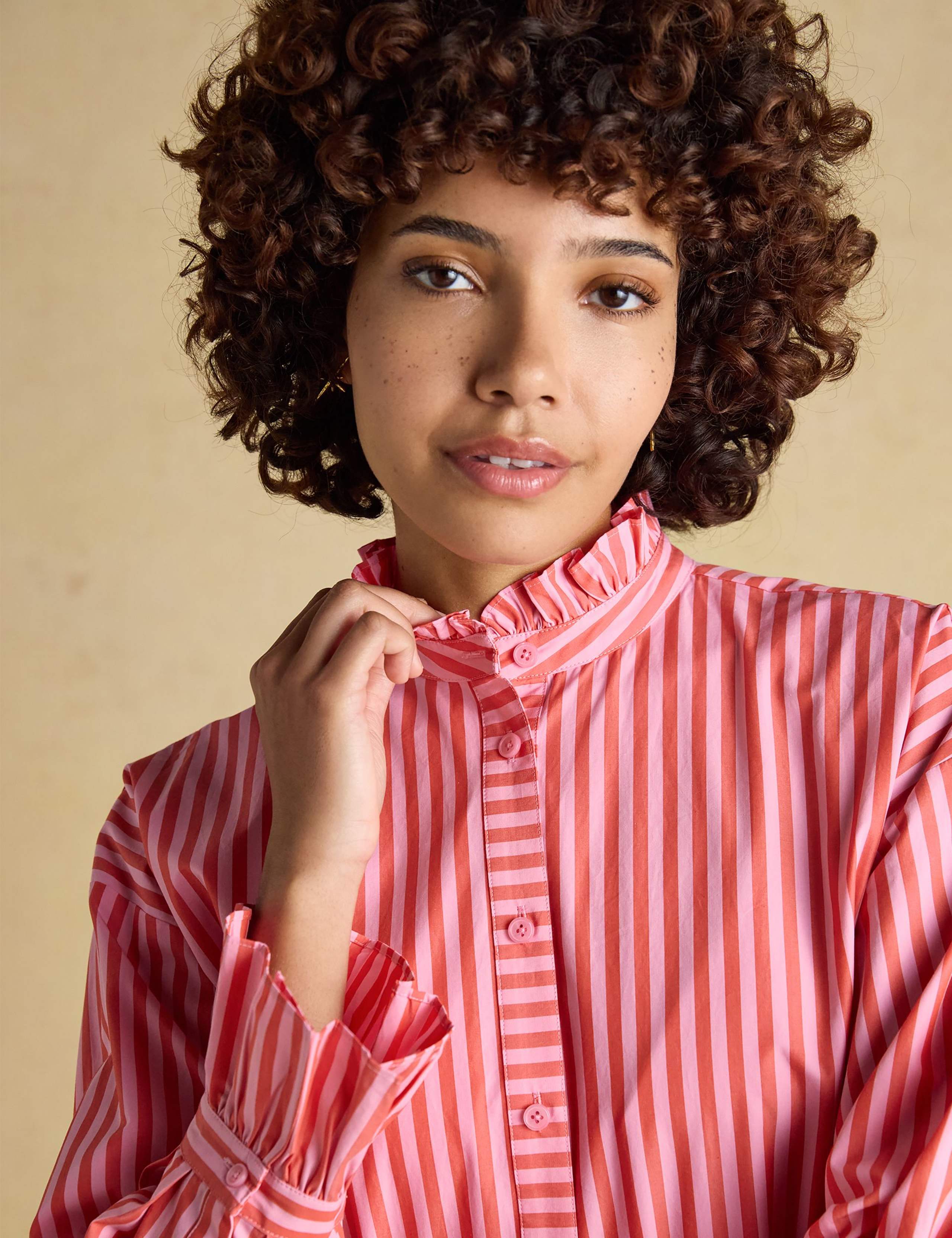 Pure Cotton Striped Frill Neck Shirt 5 of 7