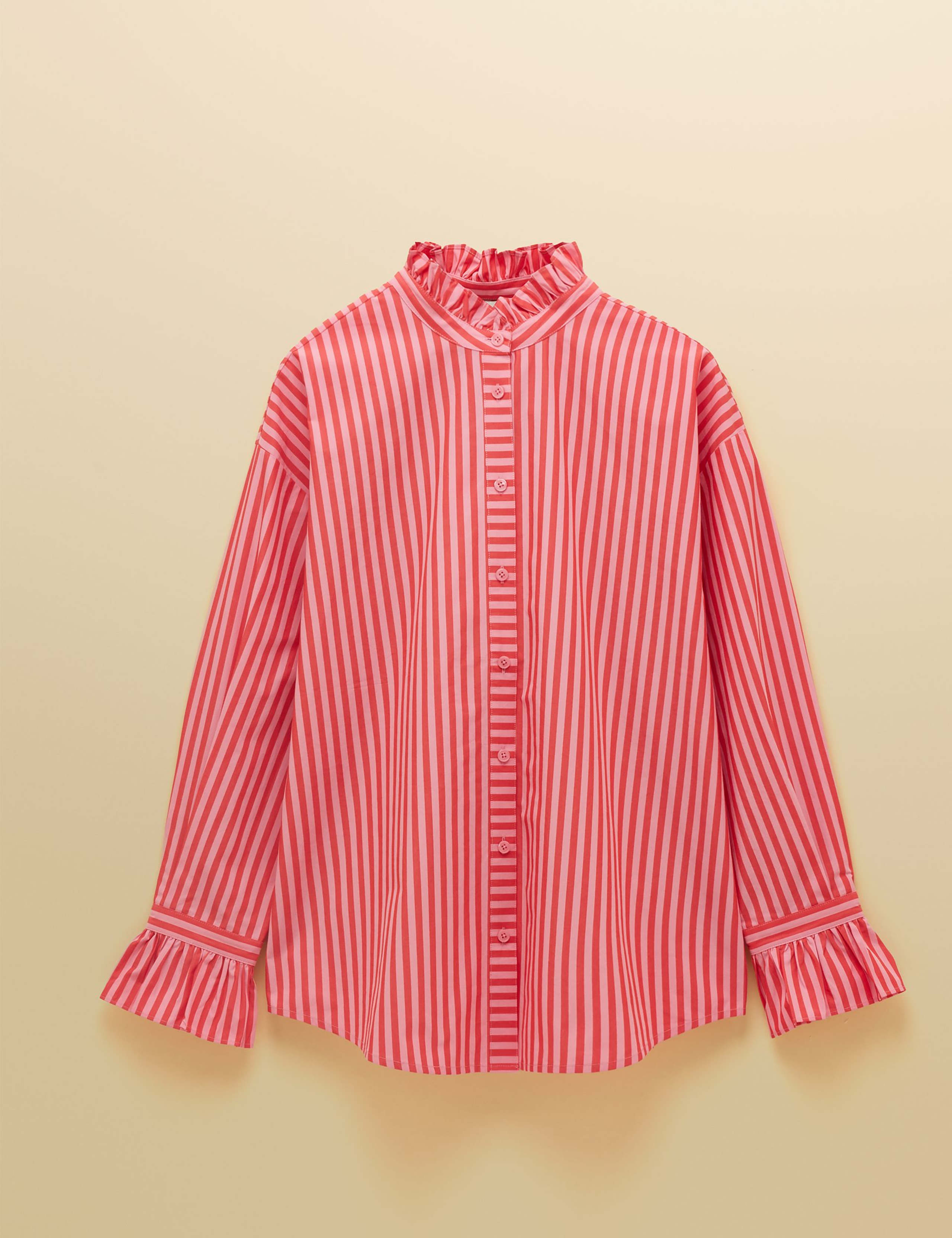 Pure Cotton Striped Frill Neck Shirt 2 of 7