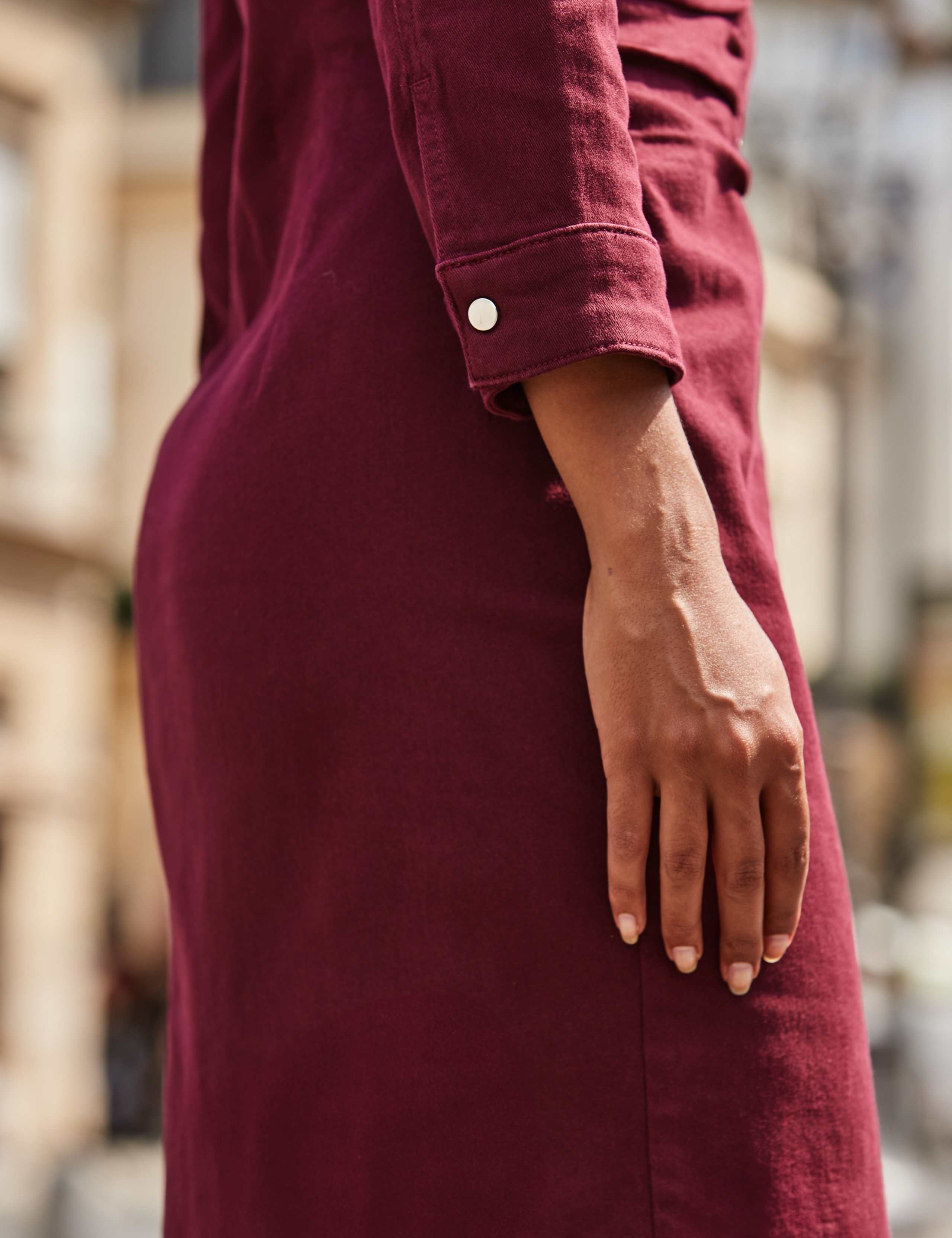 Denim Ruched Waist Midi Dress 3 of 6