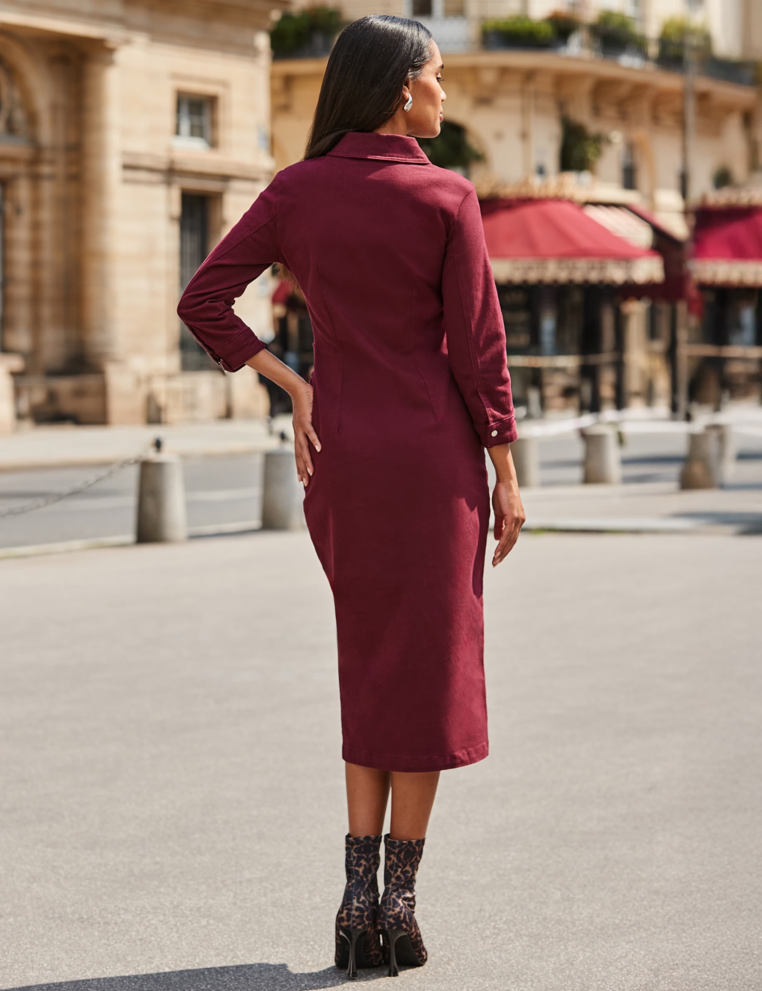 Denim Ruched Waist Midi Dress 4 of 6
