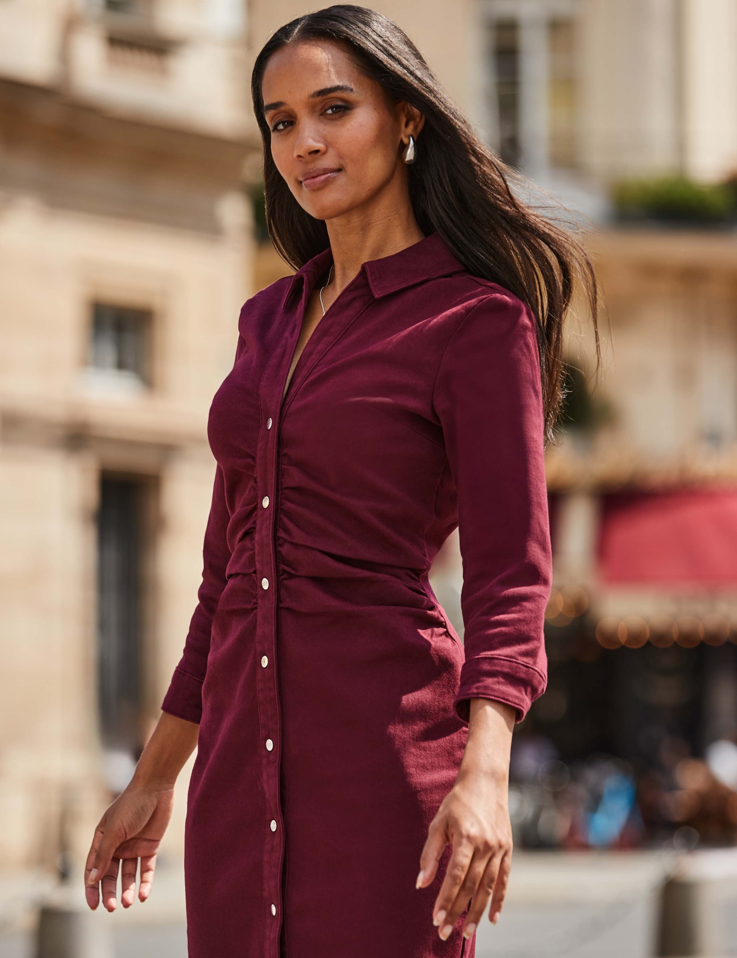 Denim Ruched Waist Midi Dress 5 of 6