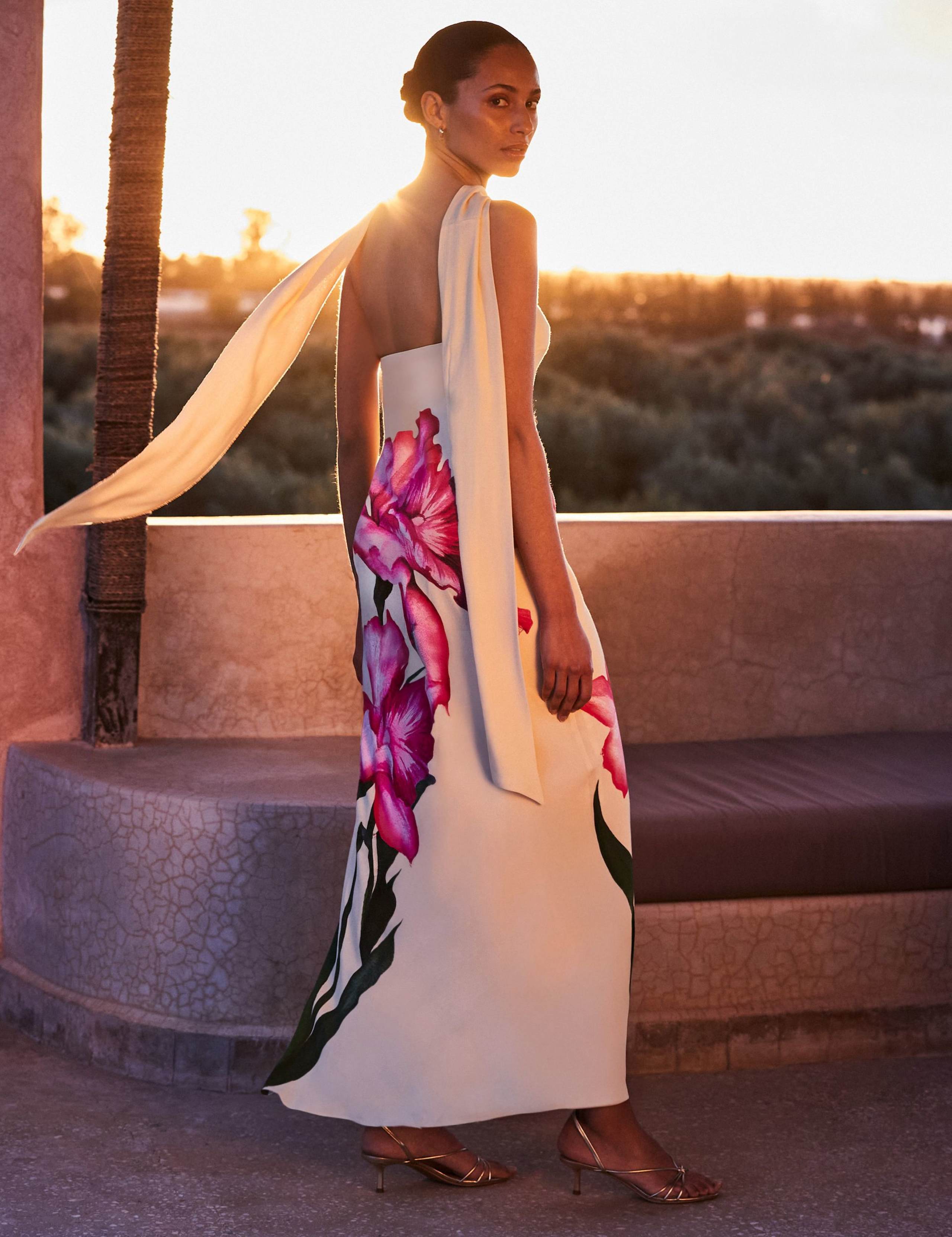 Aurora Yellow Floral Scarf Detail Bandeau Dress 2 of 7