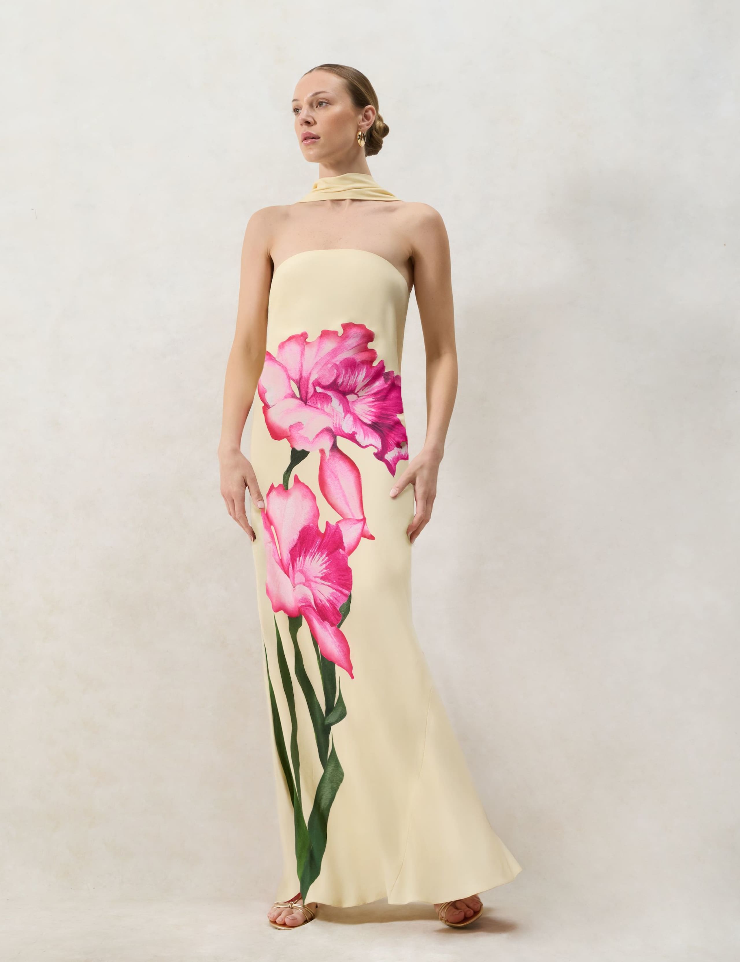 Aurora Yellow Floral Scarf Detail Bandeau Dress 4 of 7
