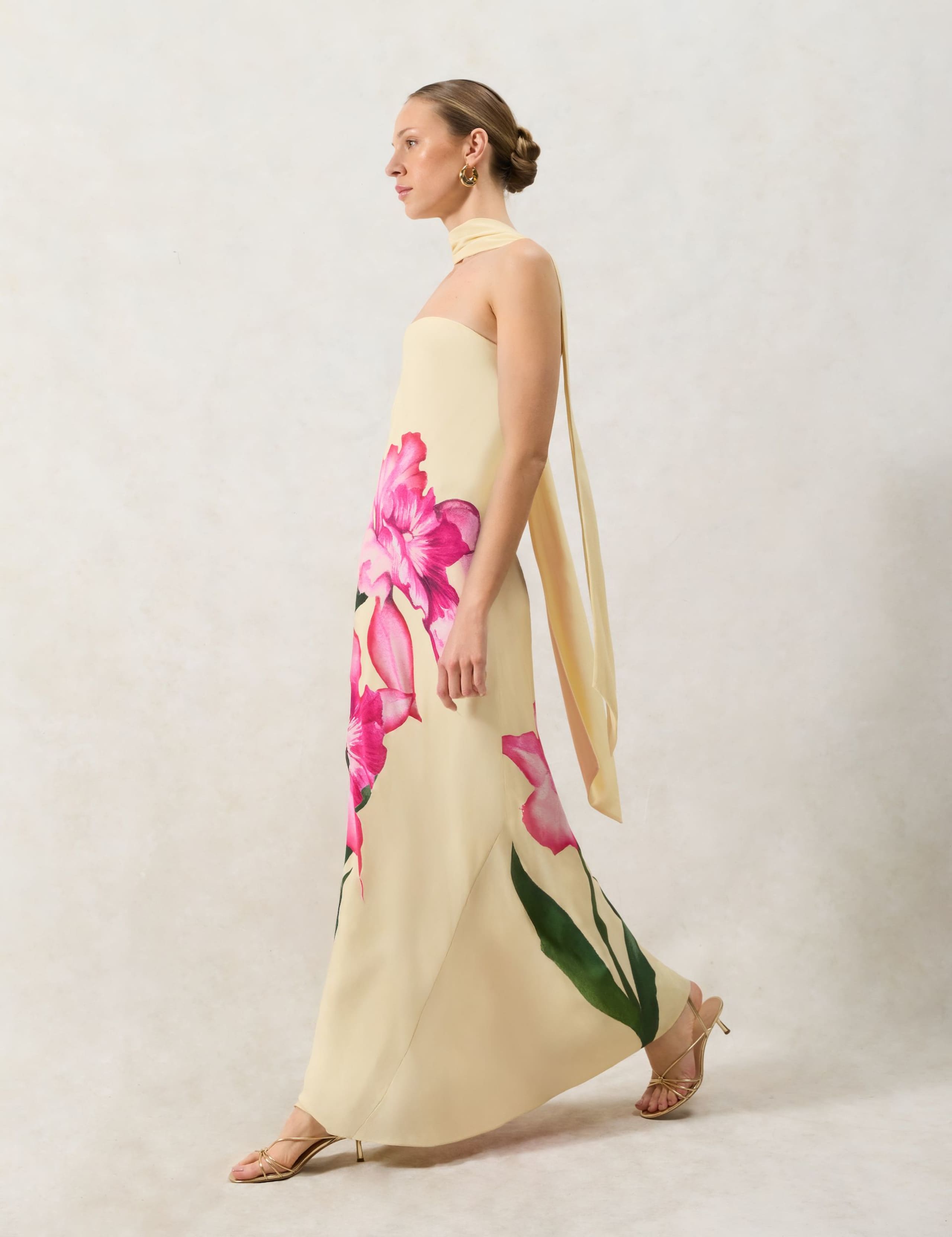 Aurora Yellow Floral Scarf Detail Bandeau Dress 5 of 7