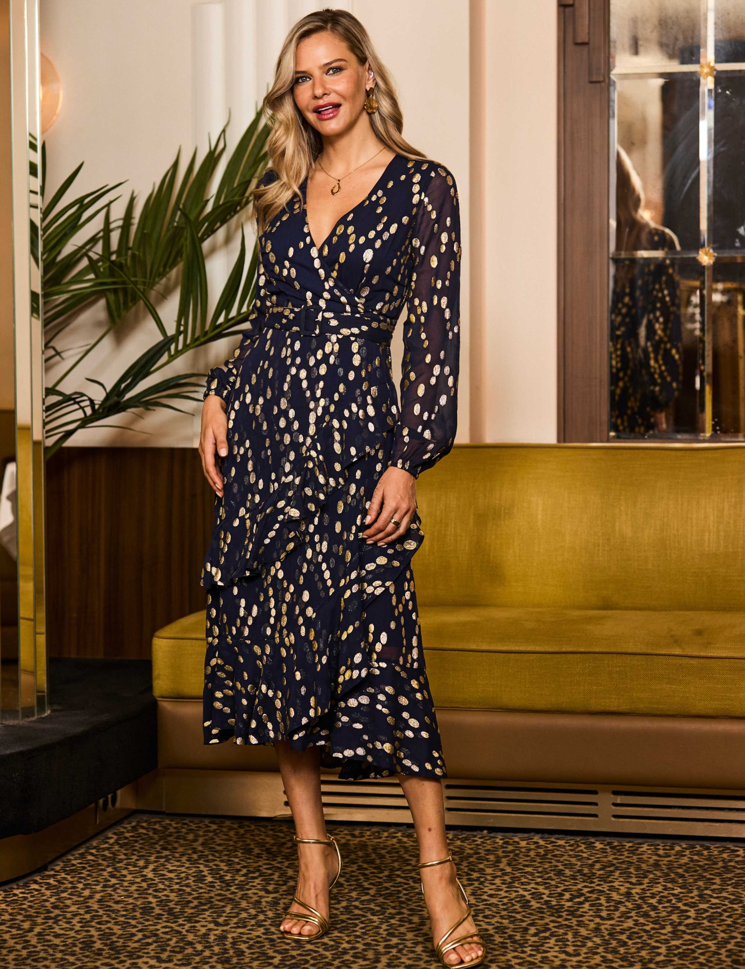 Polka Dot V-Neck Belted Midaxi Dress 4 of 5