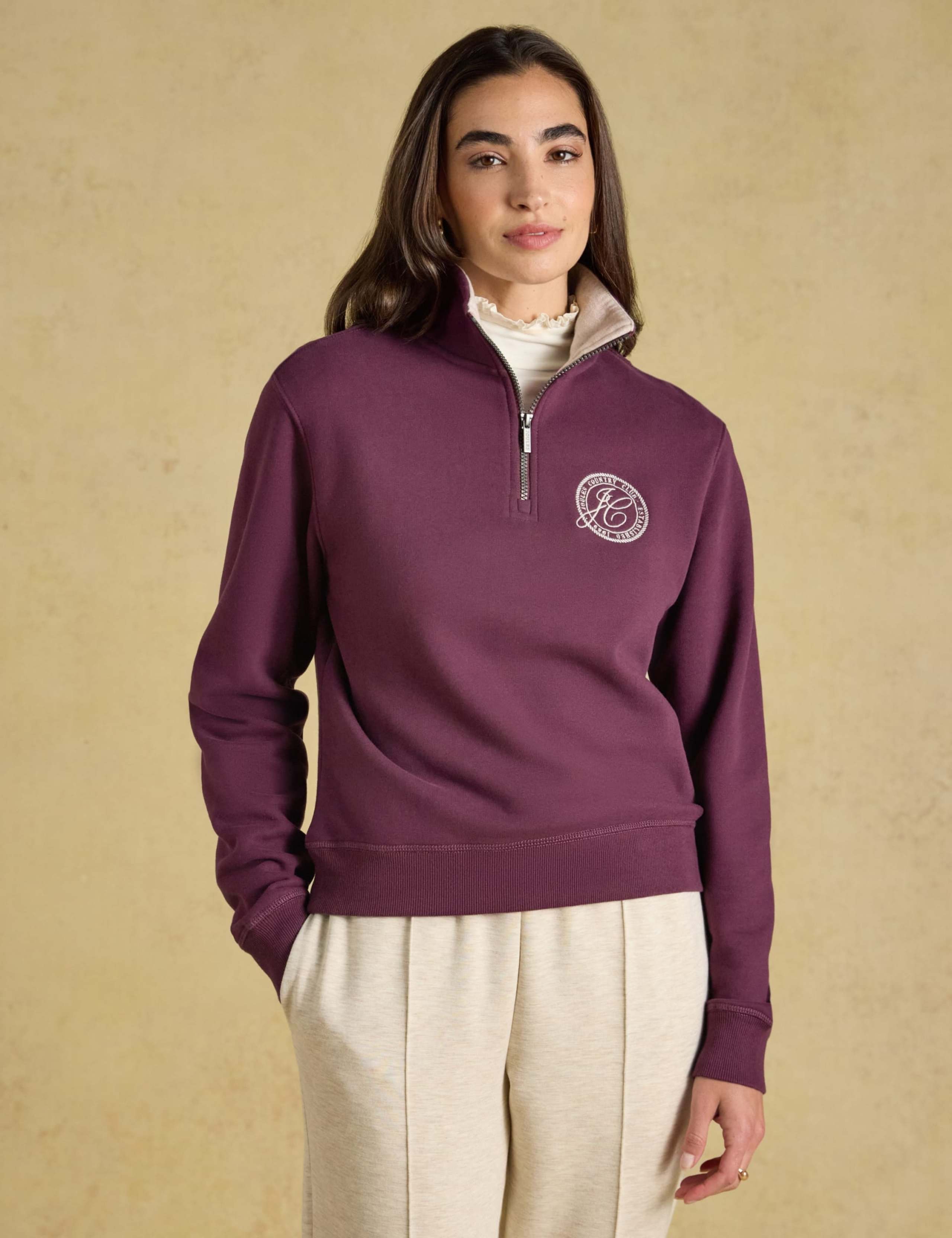 Brushed Cotton Embroidered Half Zip Hoodie 1 of 7
