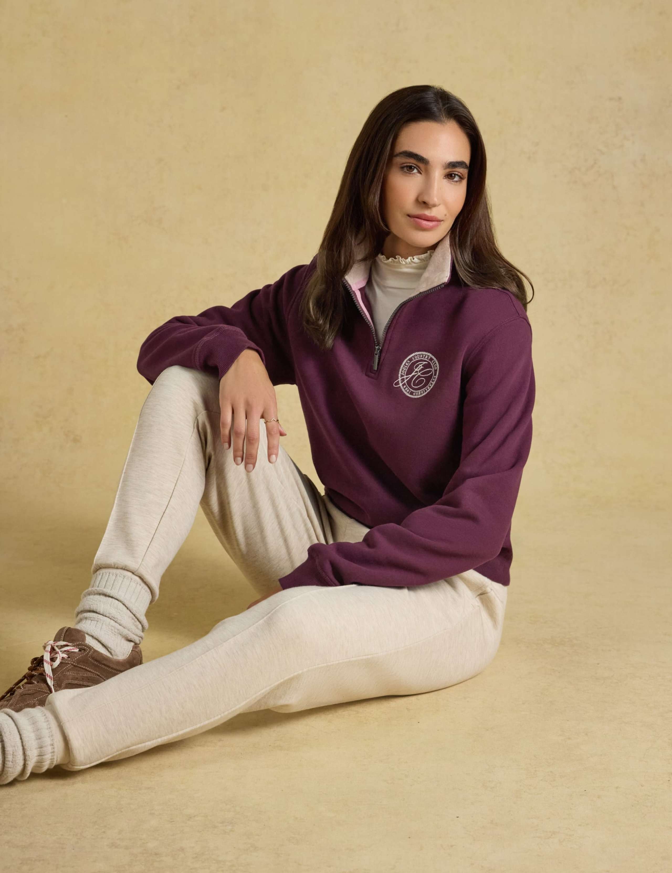 Brushed Cotton Embroidered Half Zip Hoodie 2 of 7