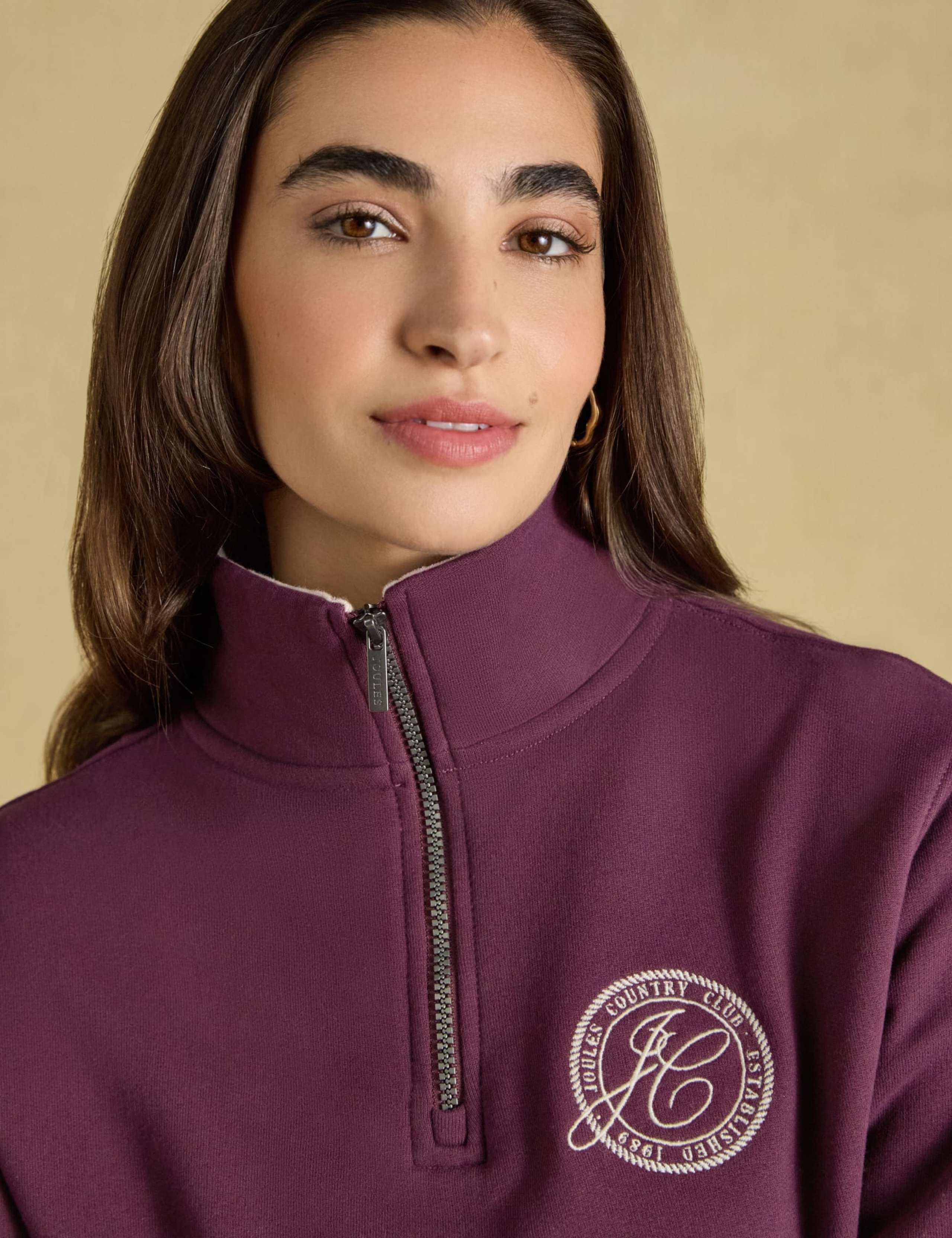 Brushed Cotton Embroidered Half Zip Hoodie 3 of 7