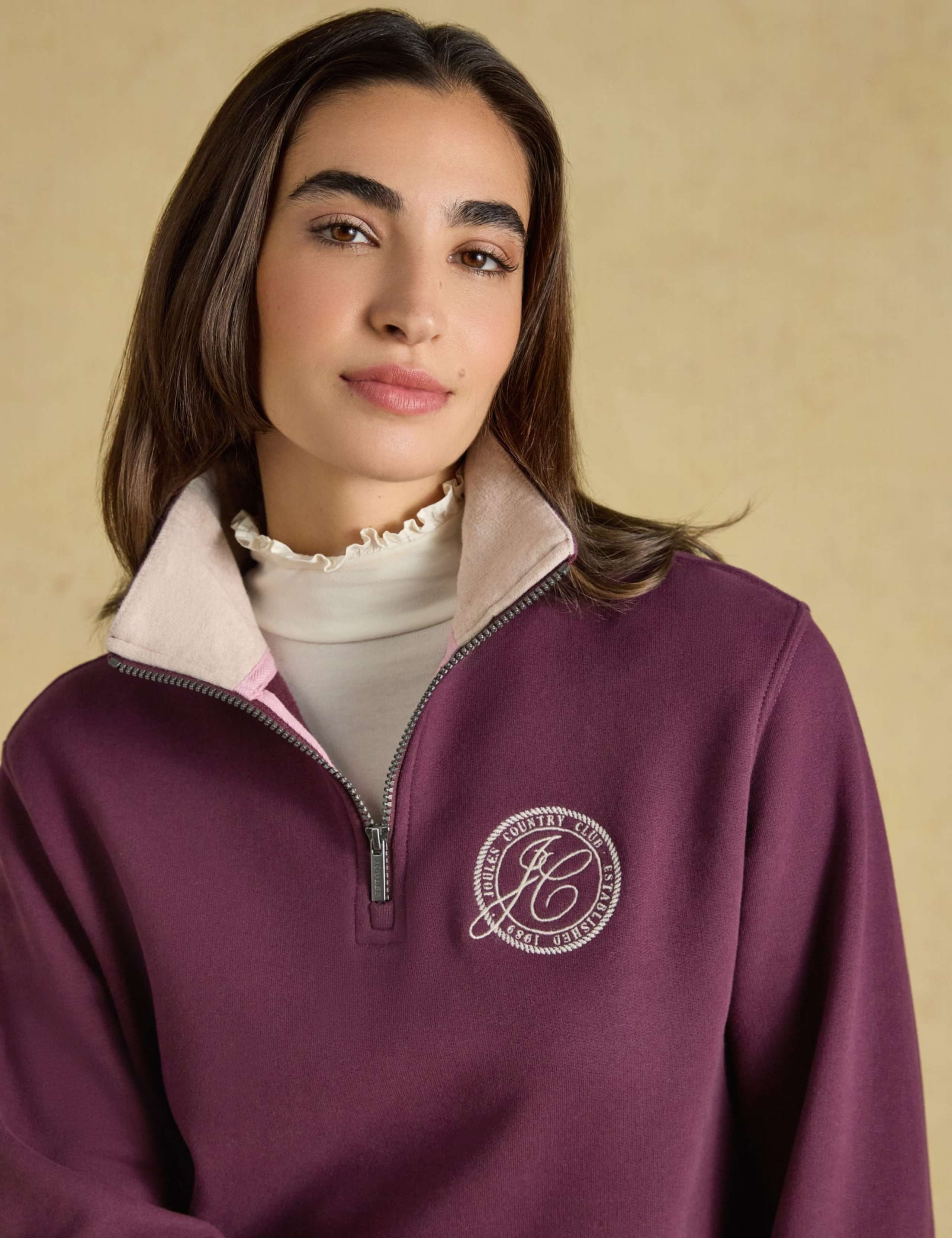 Brushed Cotton Embroidered Half Zip Hoodie 4 of 7