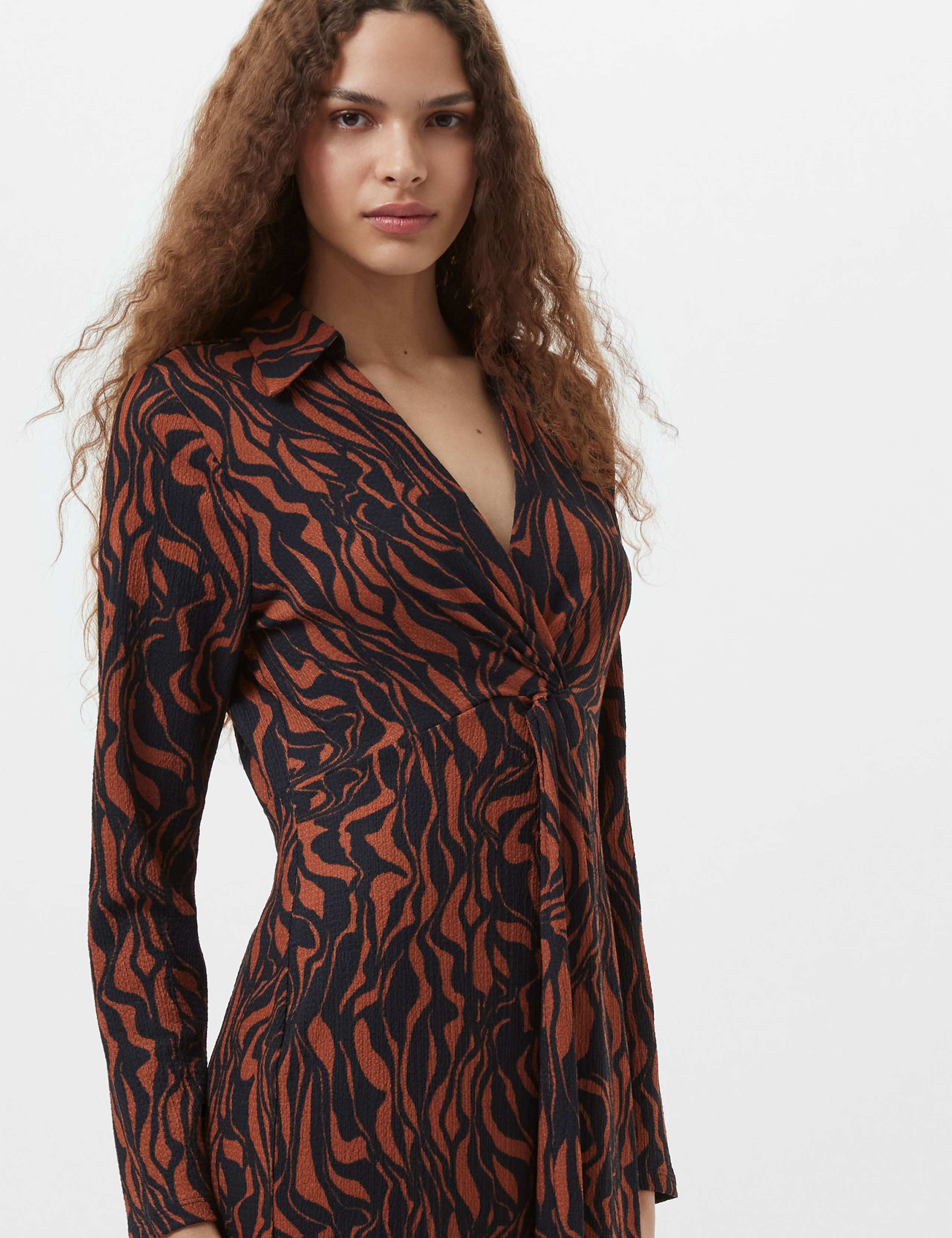 Jacquard V-Neck Twist Front Midi Shift Dress 2 of 3