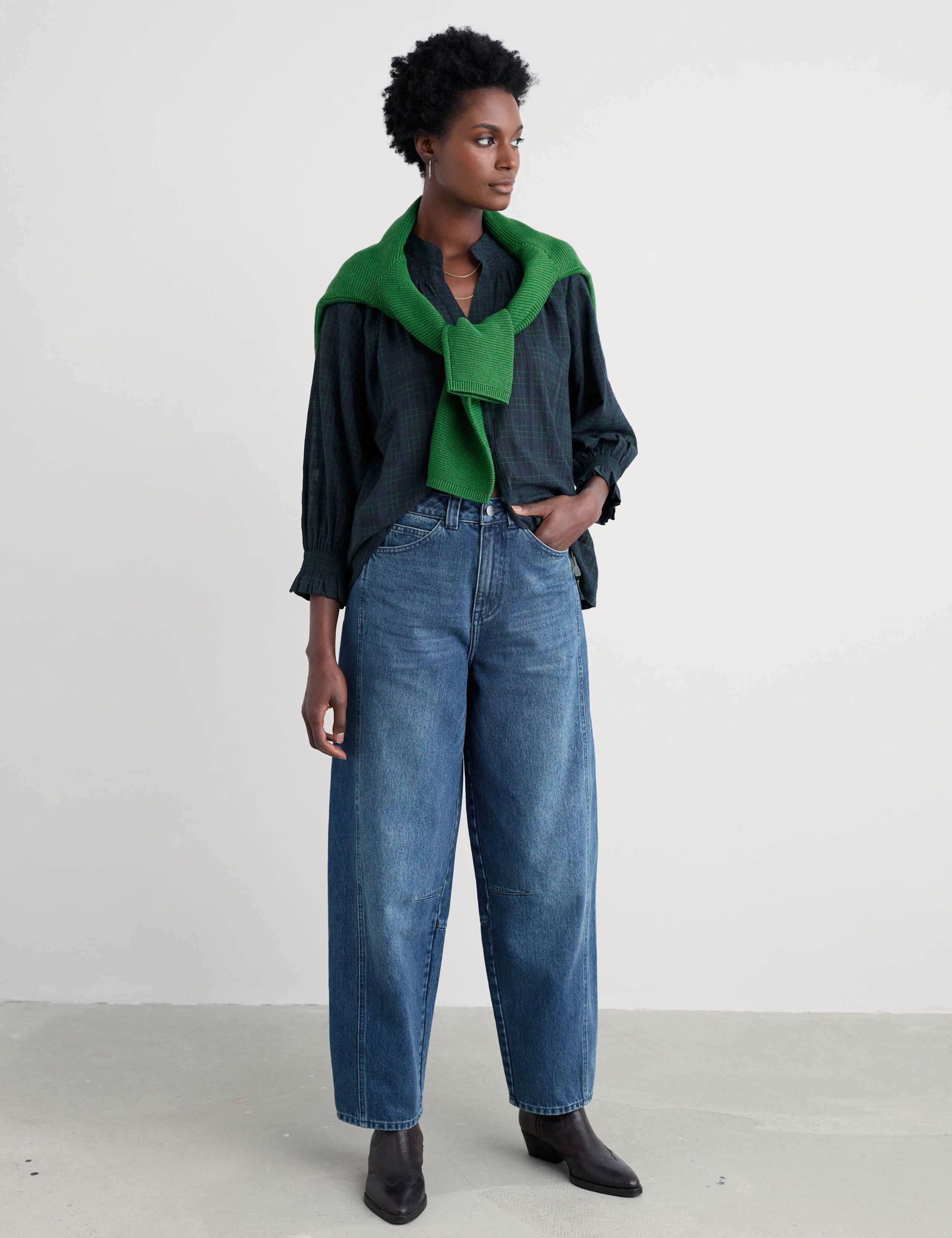 Pure Cotton Checked Relaxed Blouse 1 of 5