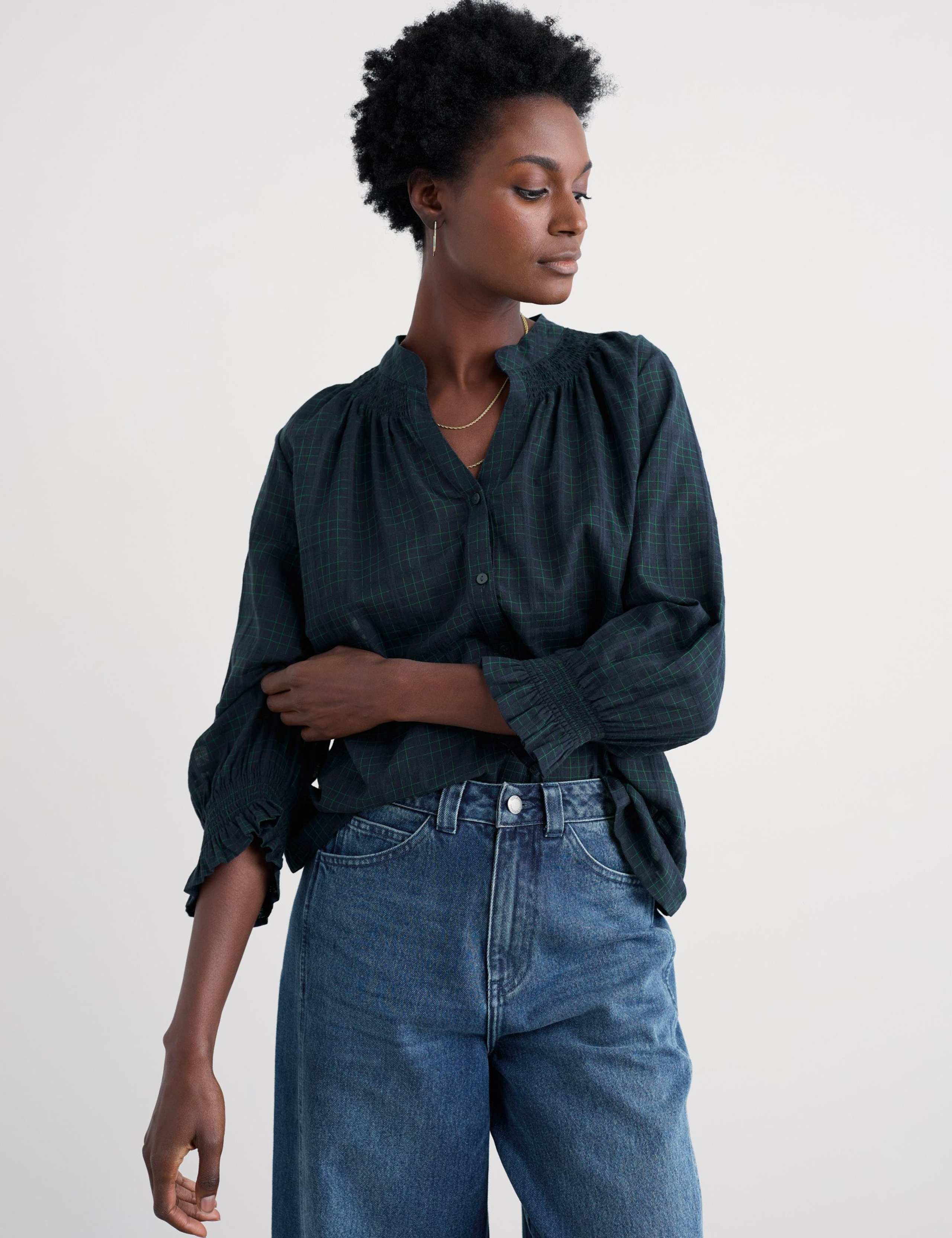 Pure Cotton Checked Relaxed Blouse 3 of 5