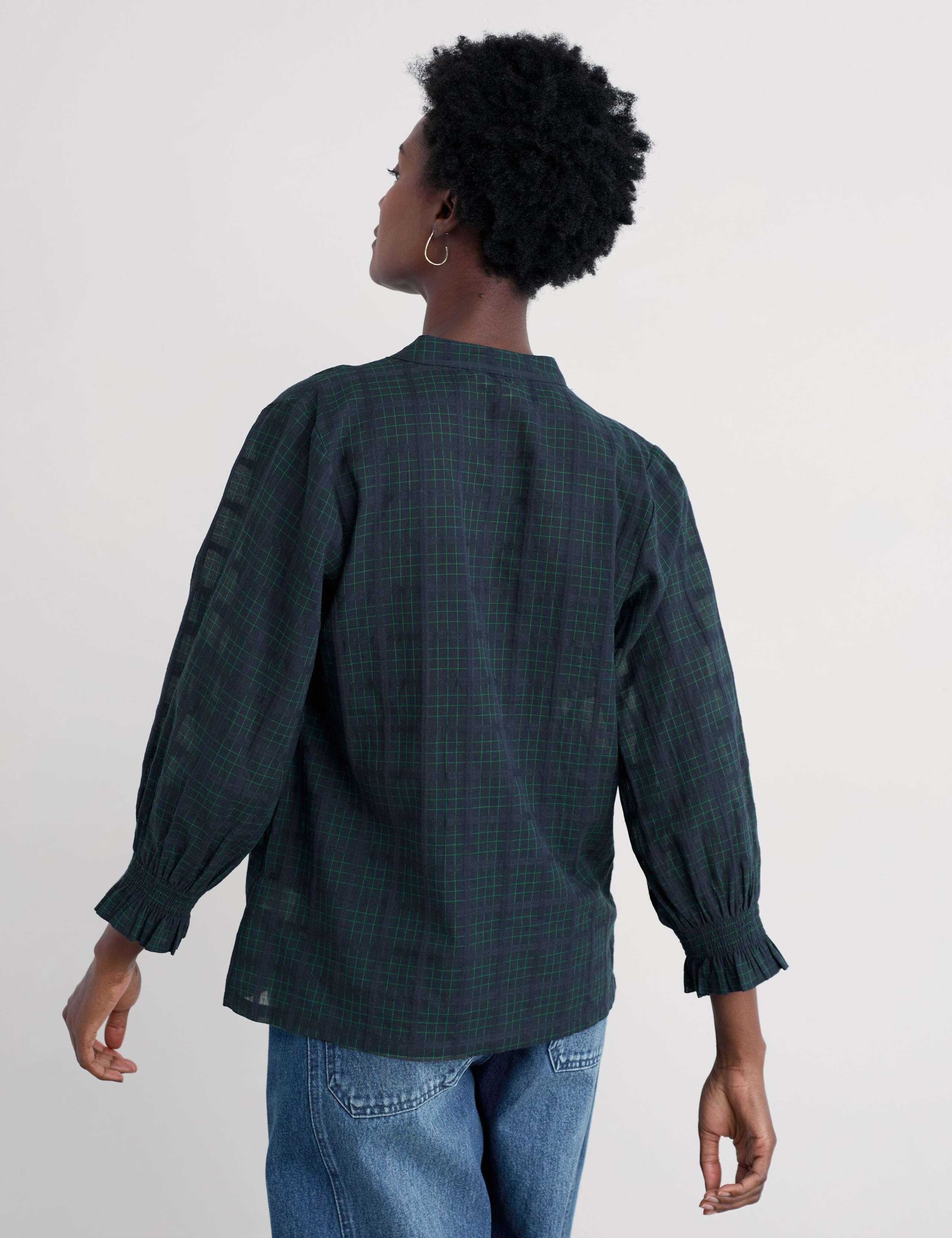 Pure Cotton Checked Relaxed Blouse 4 of 5