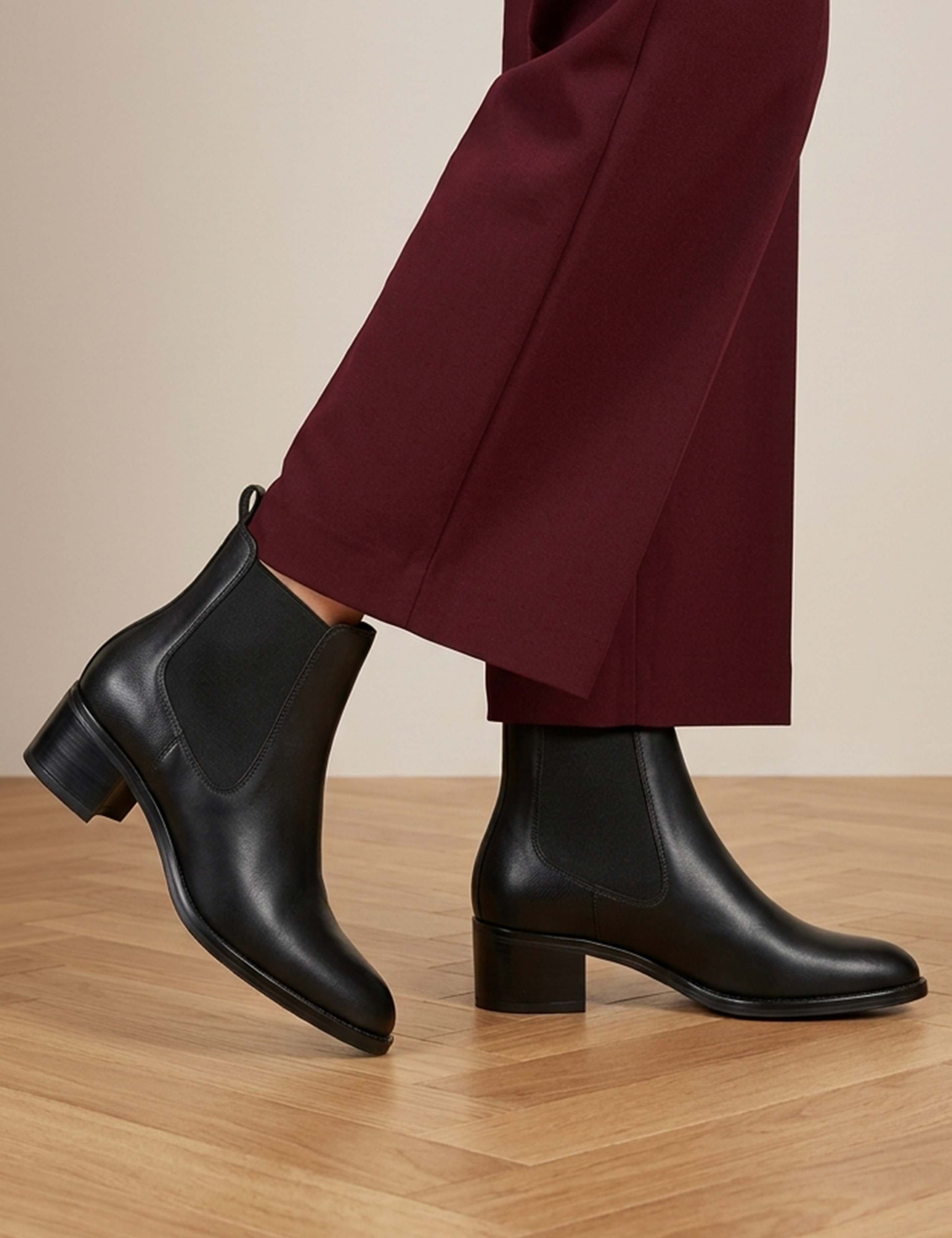 Leather Chelsea Block Heel Ankle Boots 1 of 6