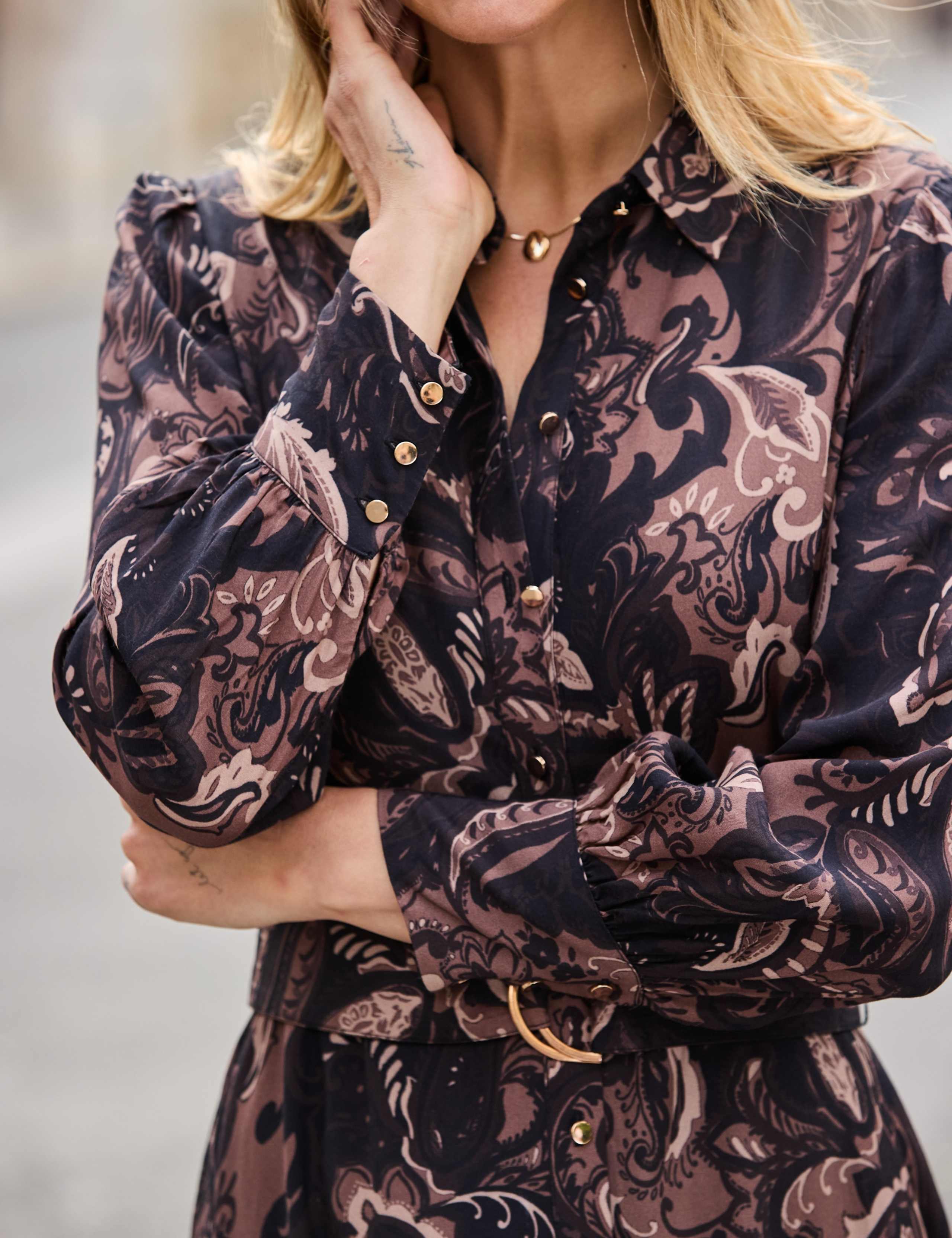 Paisley Print Belted Midi Shirt Dress 3 of 7